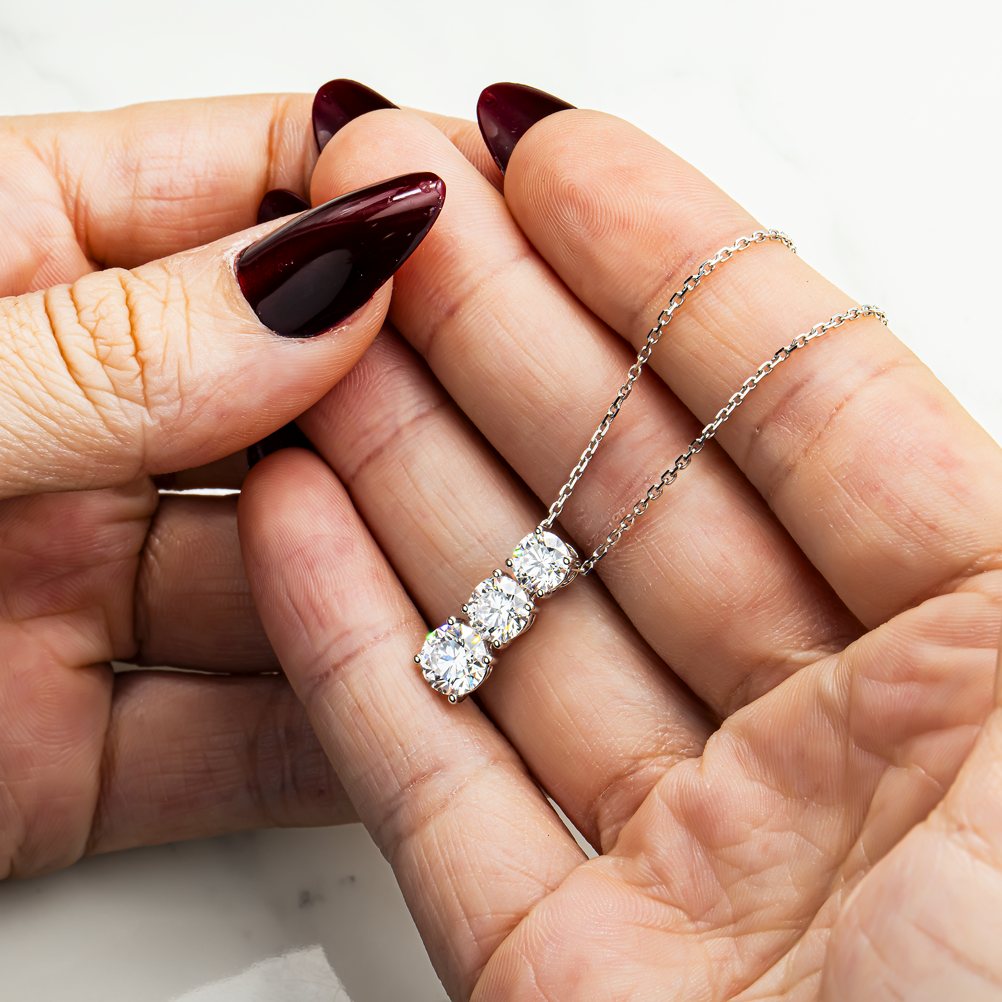White Gold Round Diamond Drop Necklace 2.81ct