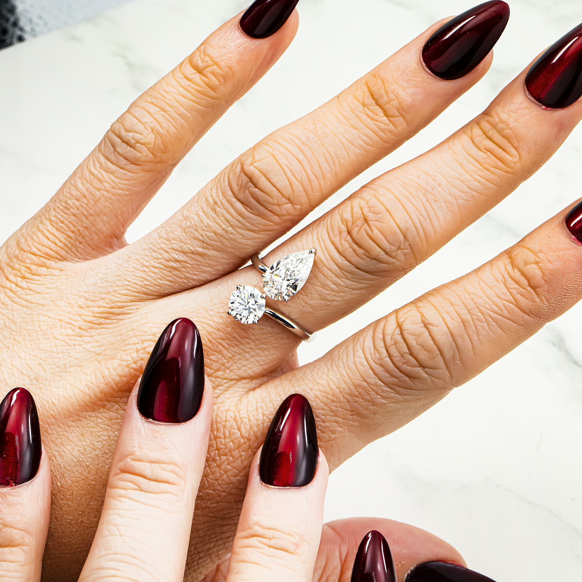 White Gold Round & Pear Cut Wrap Ring 3.40ct