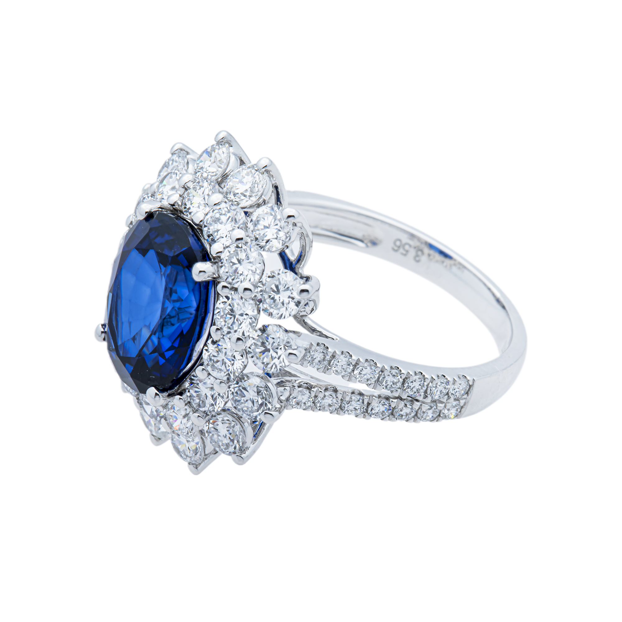 White Gold Oval Sapphire & Round Diamond Ring 5.66ct