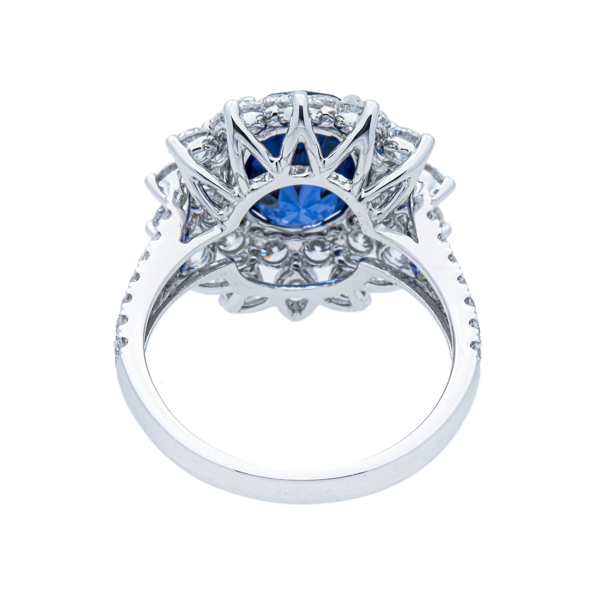 White Gold Oval Sapphire & Round Diamond Ring 5.66ct
