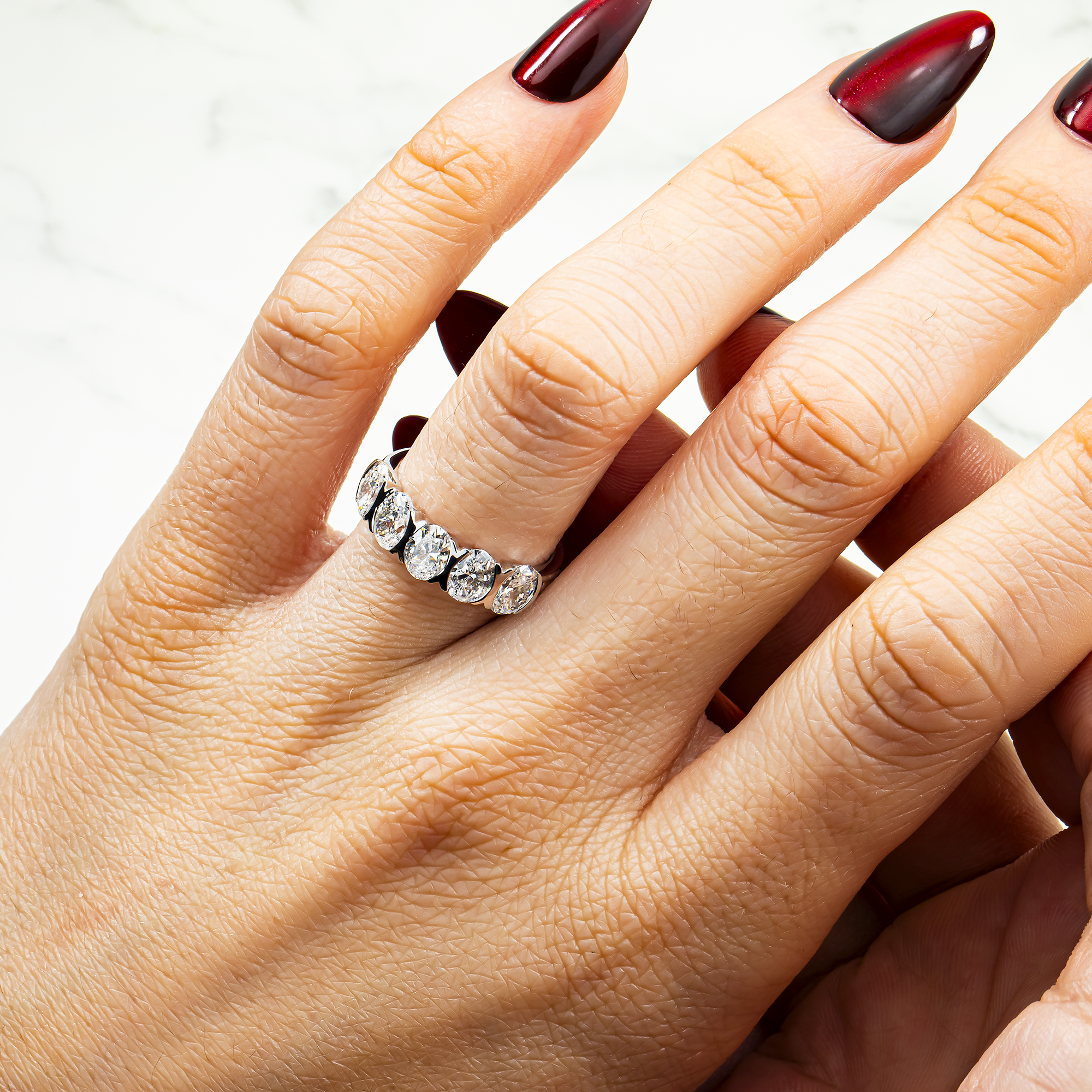 White Gold Oval Cut Diamond Half Eternity Ring 2.22ct