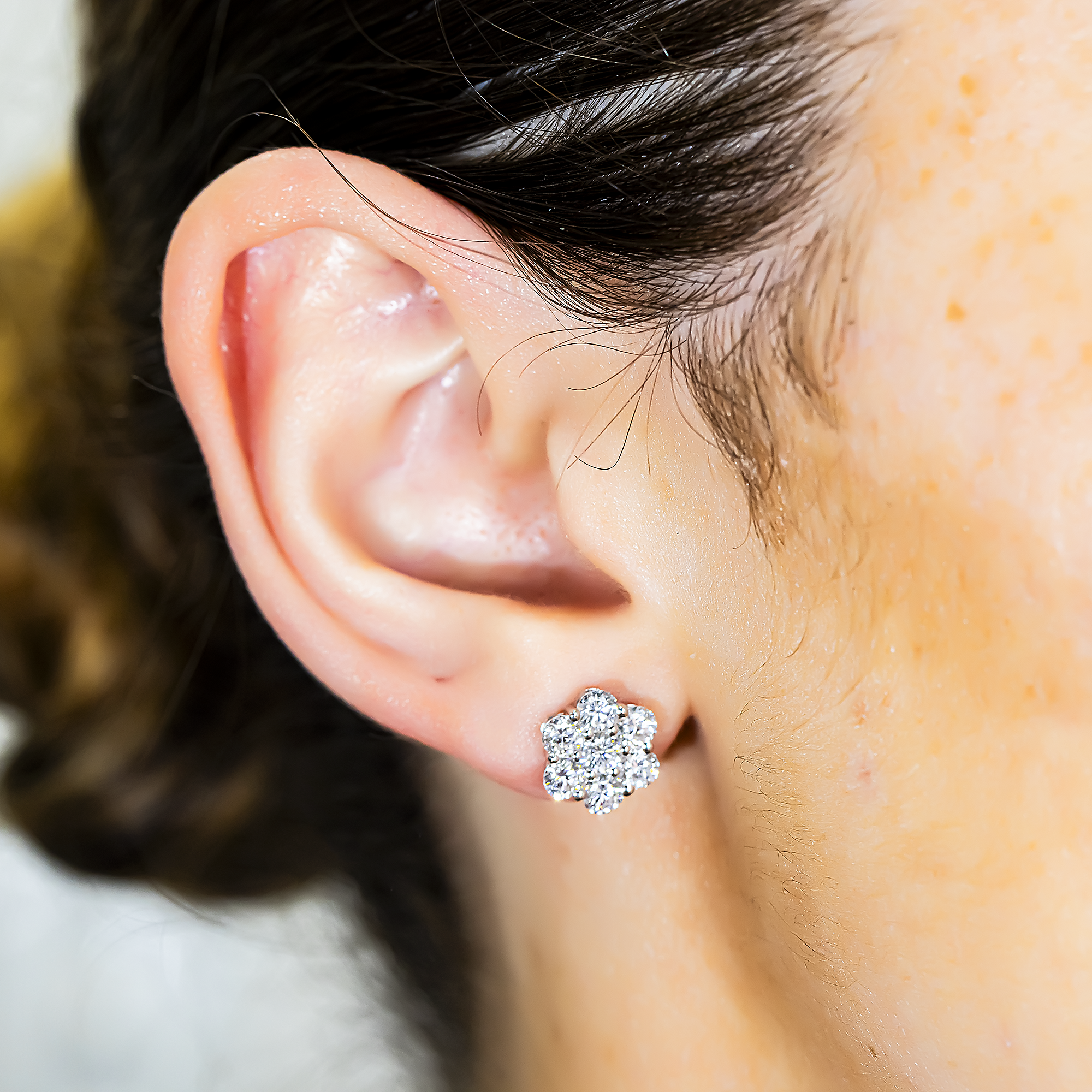 White Gold Round Diamond Cluster Stud Earrings 2.50ct