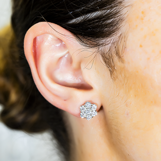 White Gold Round Diamond Cluster Stud Earrings 2.50ct