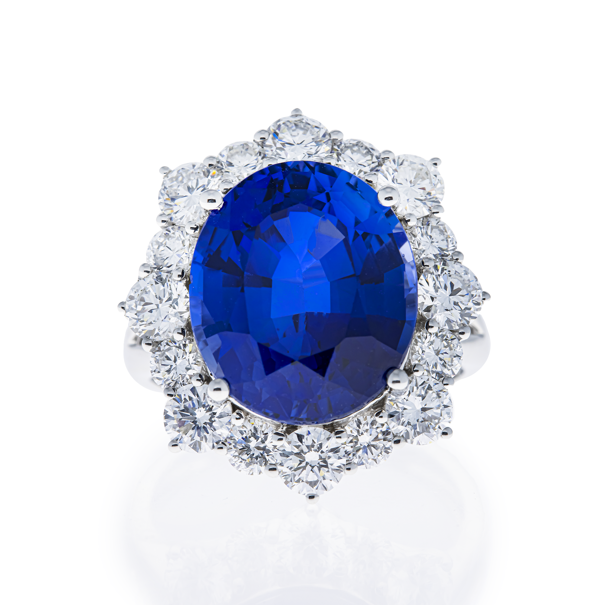 White Gold Oval Sapphire & Round Diamond Ring 12.41ctw