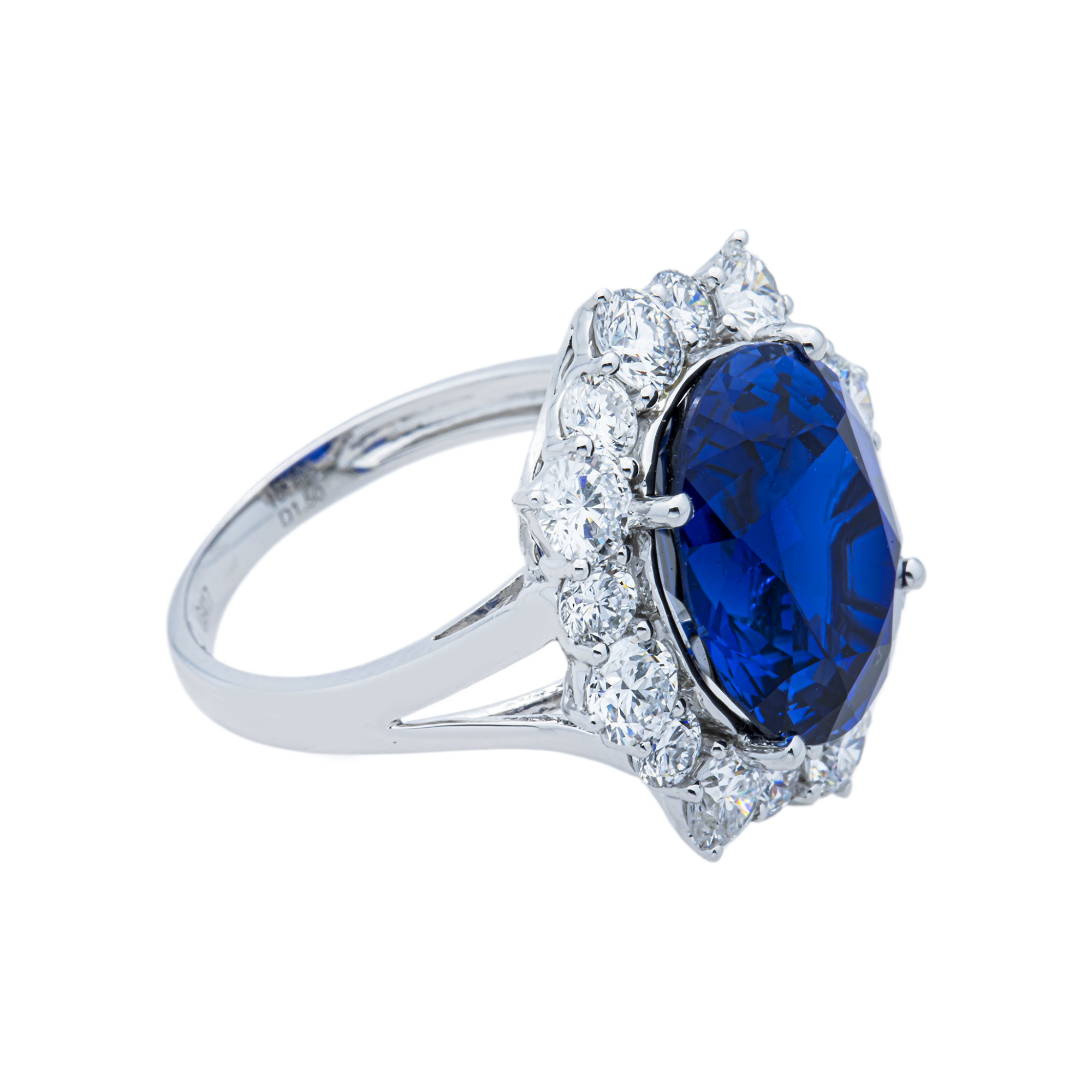 White Gold Oval Sapphire & Round Diamond Ring 12.41ctw