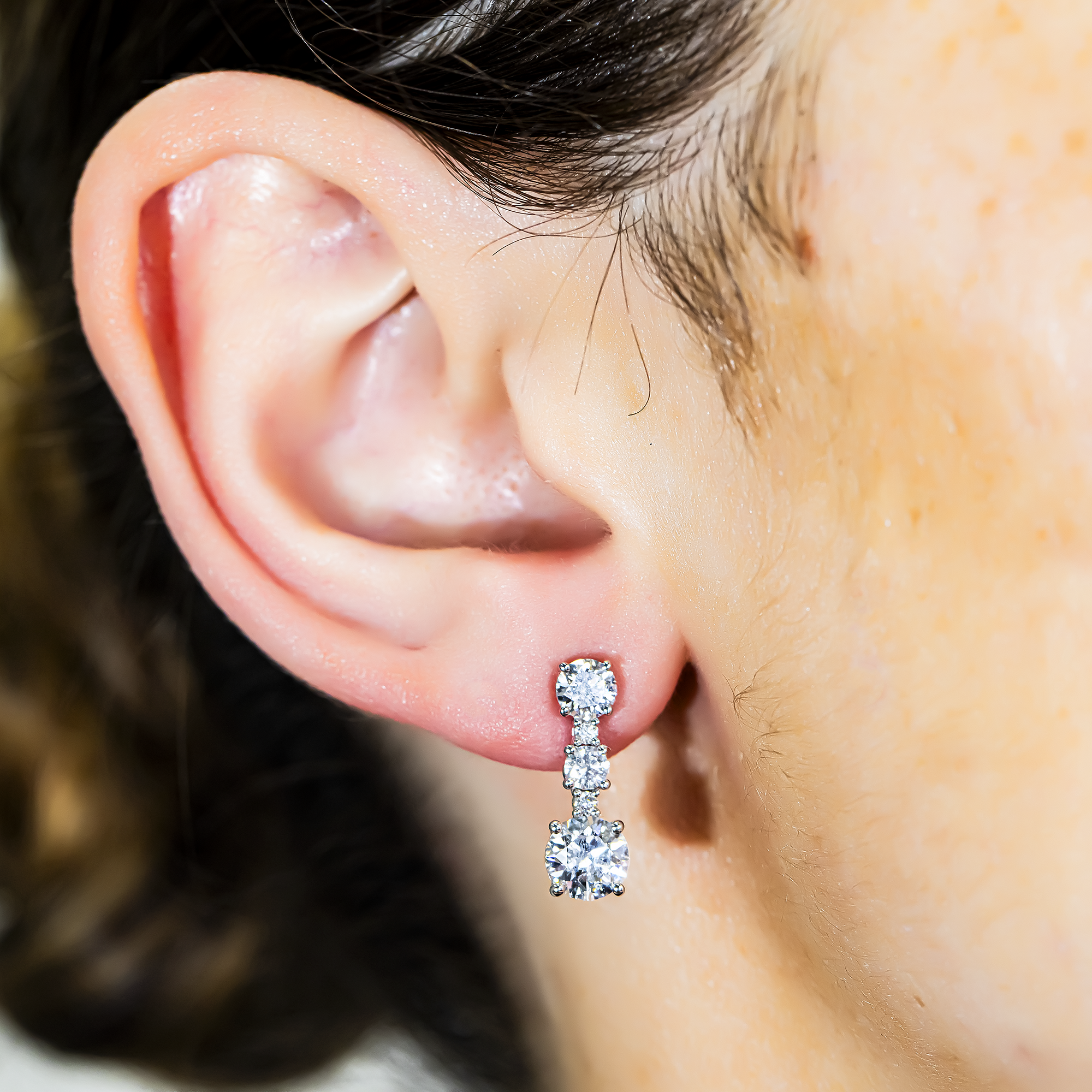 White Gold Round Diamond Drop Earrings 3.07ctw