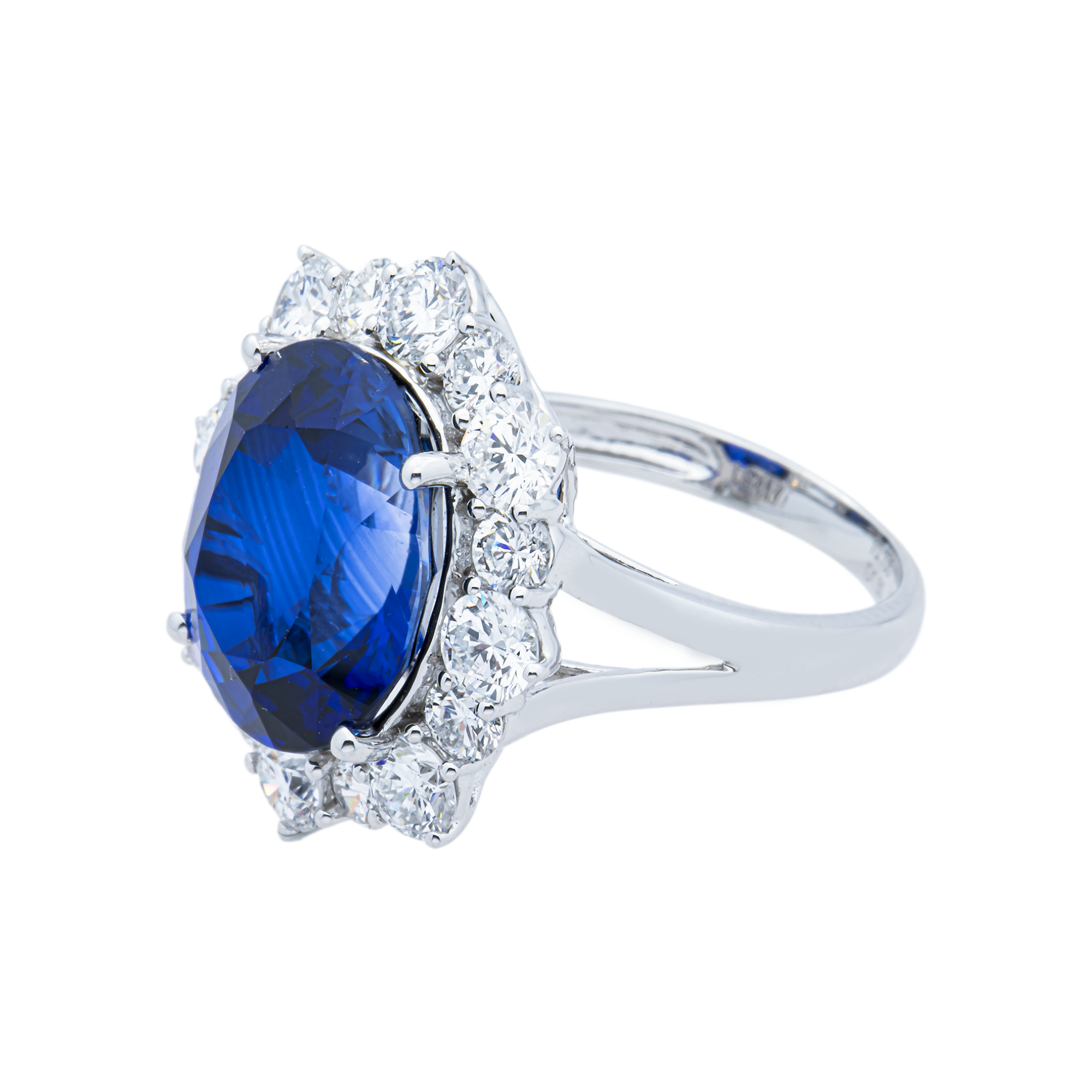 White Gold Oval Sapphire & Round Diamond Ring 12.41ctw