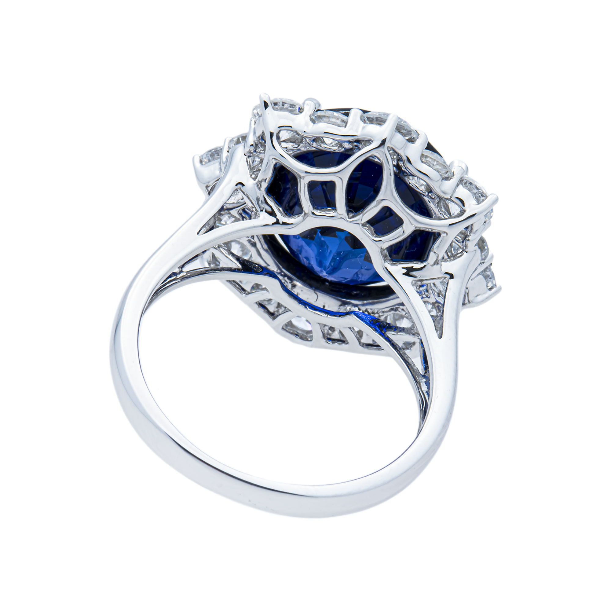 White Gold Oval Sapphire & Round Diamond Ring 12.41ctw
