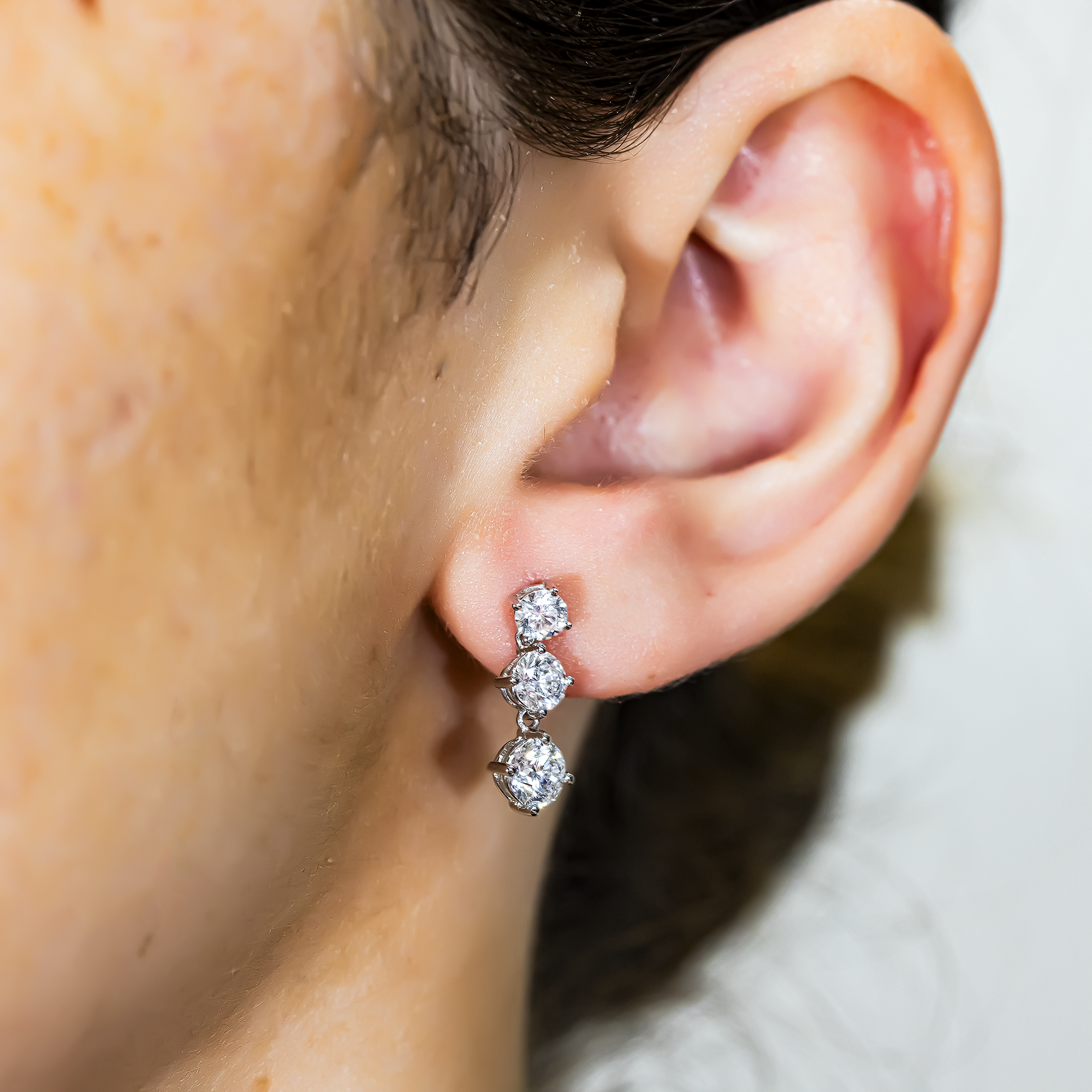 White Gold Round Diamond Drop Earrings 2.10ctw