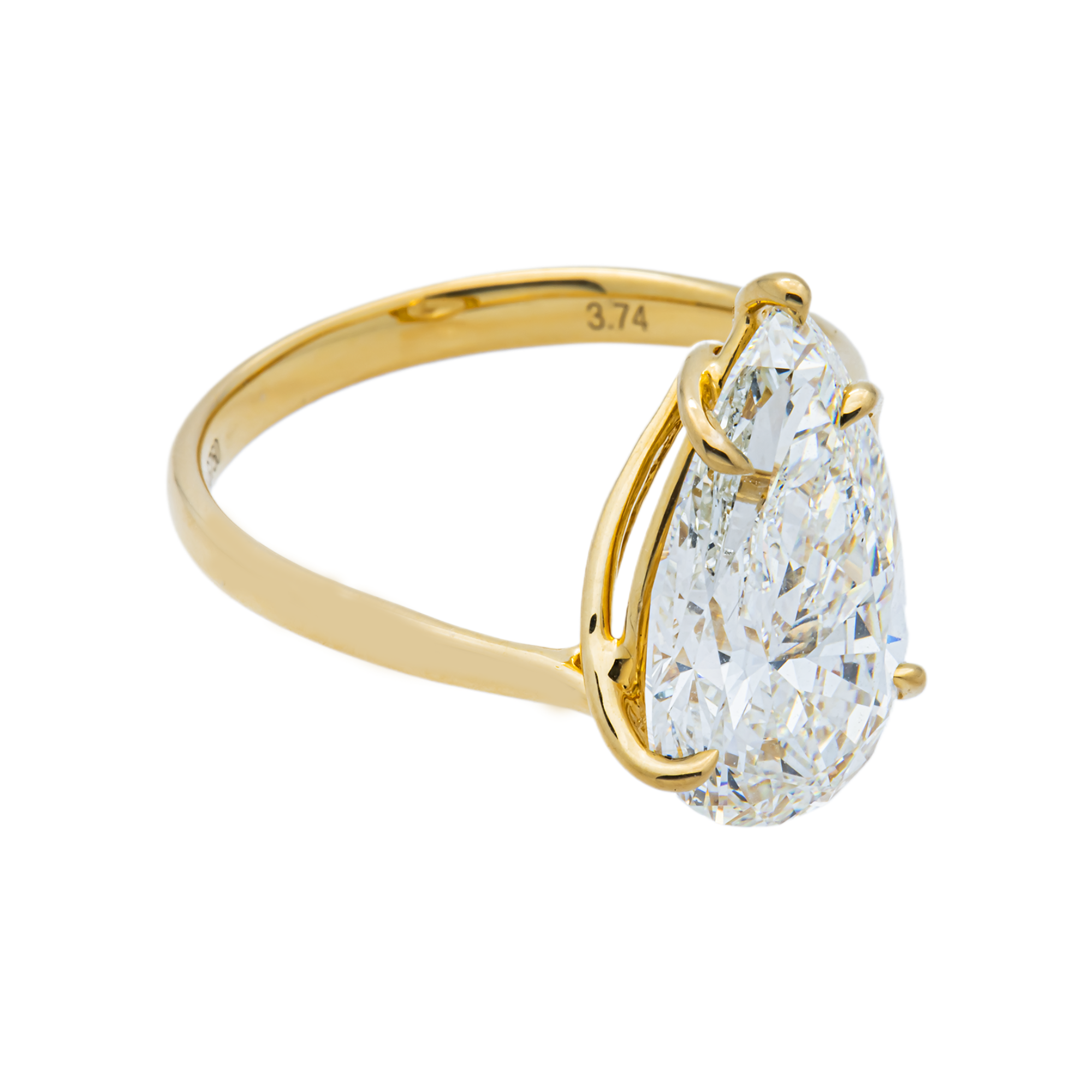 18K Yellow Gold Pear Diamond Solitaire Ring 3.74ct