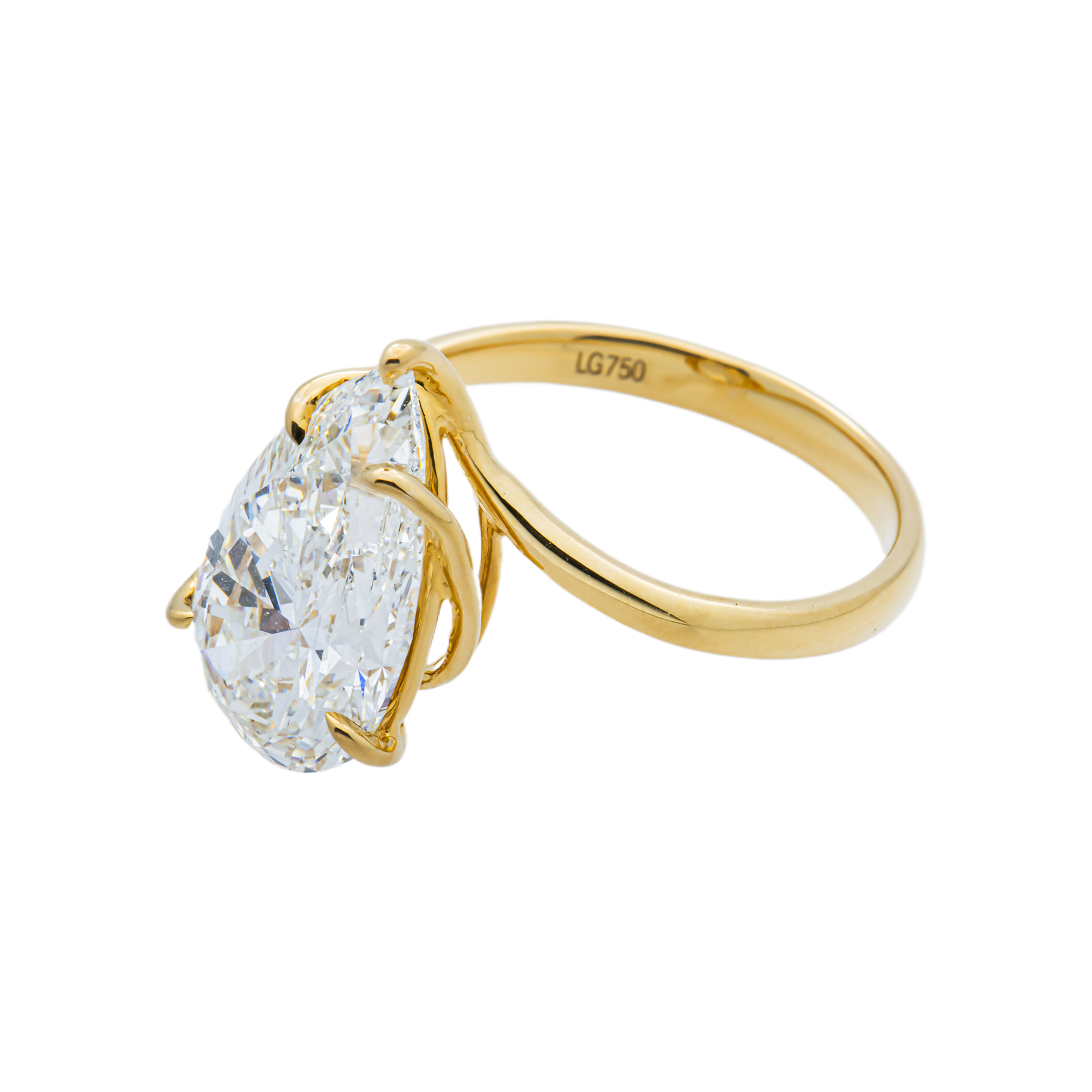 18K Yellow Gold Pear Diamond Solitaire Ring 3.74ct