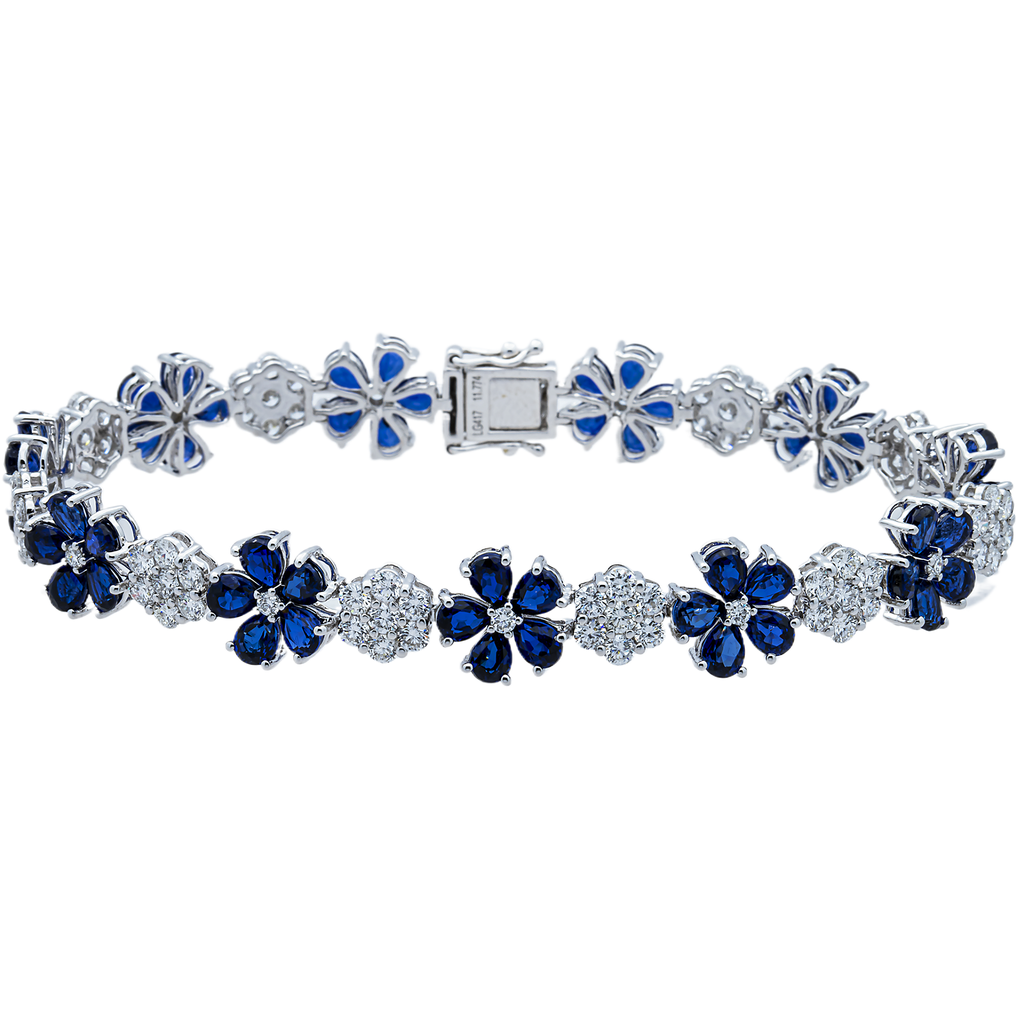 White Gold Sapphire & Diamond Flower Bracelet 15.53ct