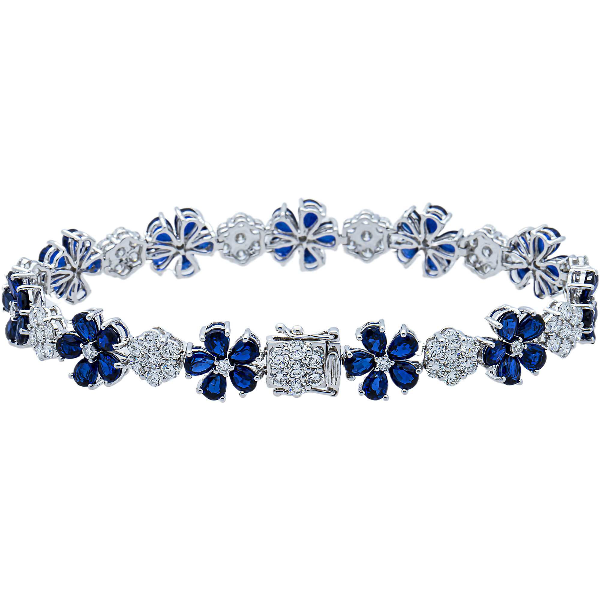 White Gold Sapphire & Diamond Flower Bracelet 15.53ct