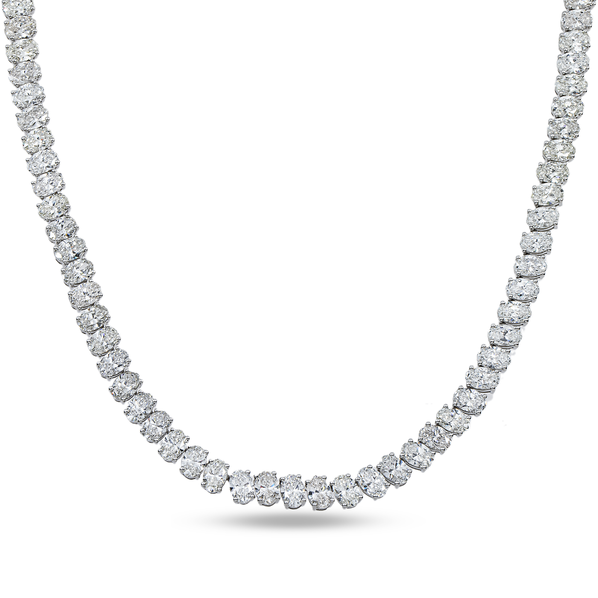 14K White Gold Oval Diamond Tennis Chain 38.0ct
