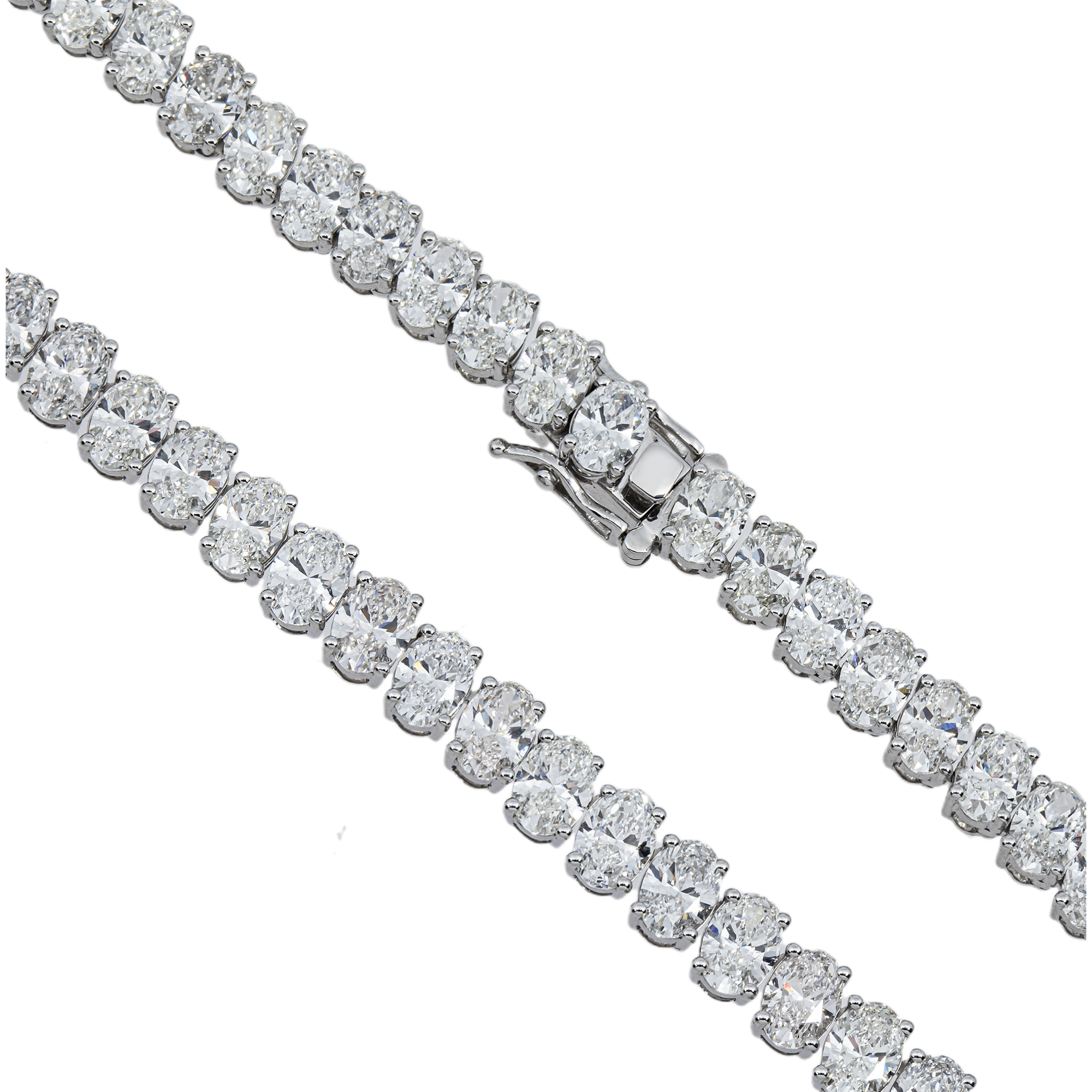 14K White Gold Oval Diamond Tennis Chain 38.0ct
