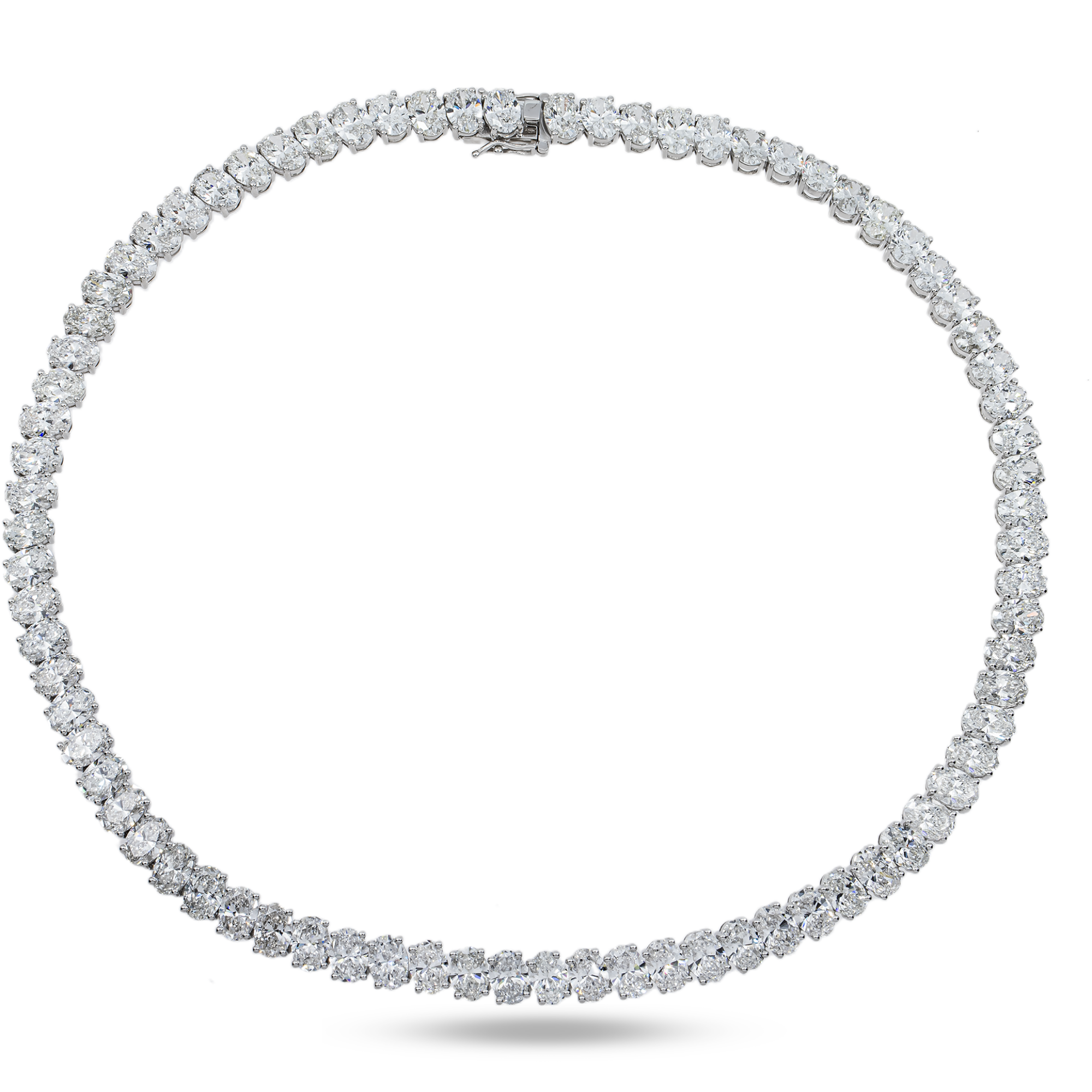 14K White Gold Oval Diamond Tennis Chain 63.48ct