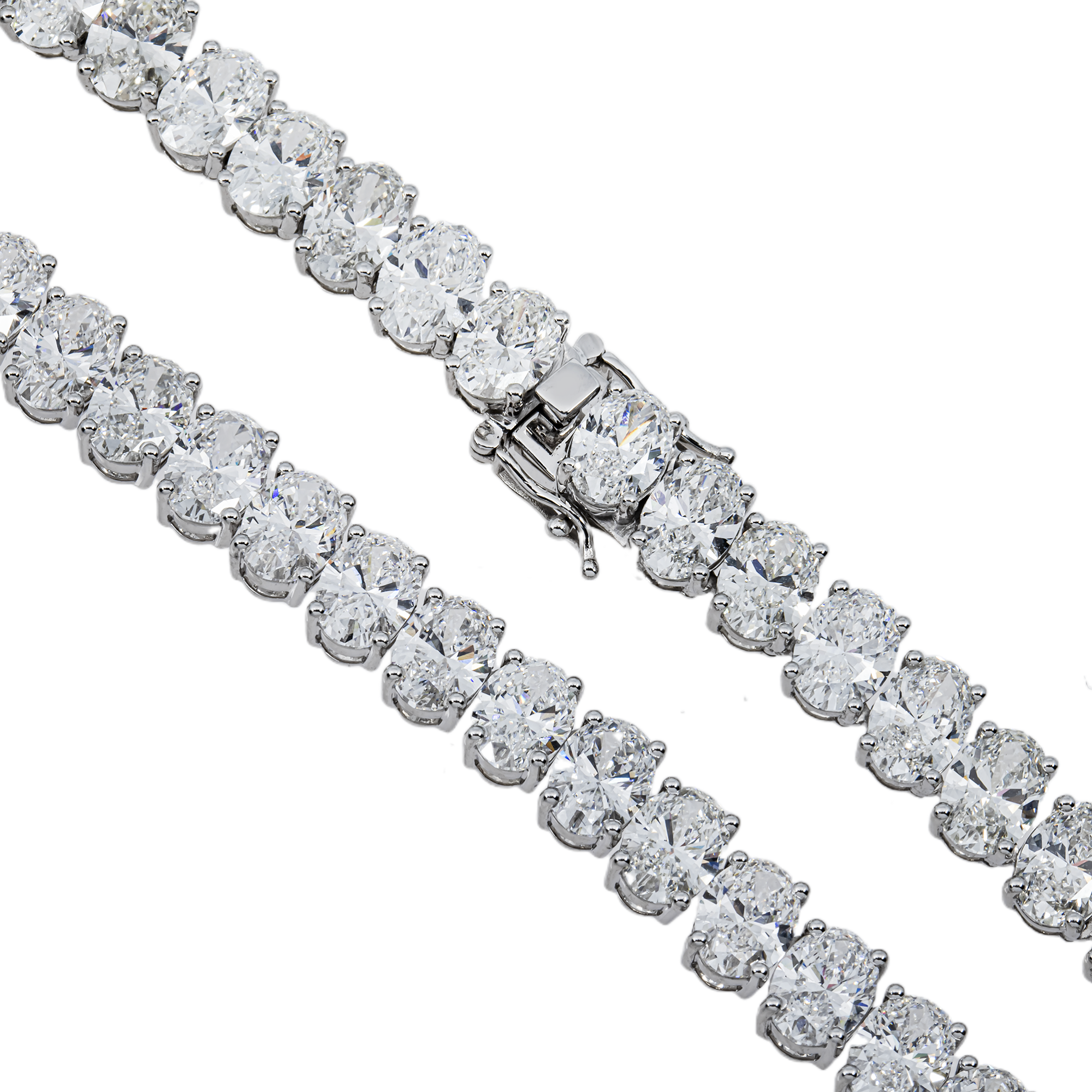 14K White Gold Oval Diamond Tennis Chain 63.48ct