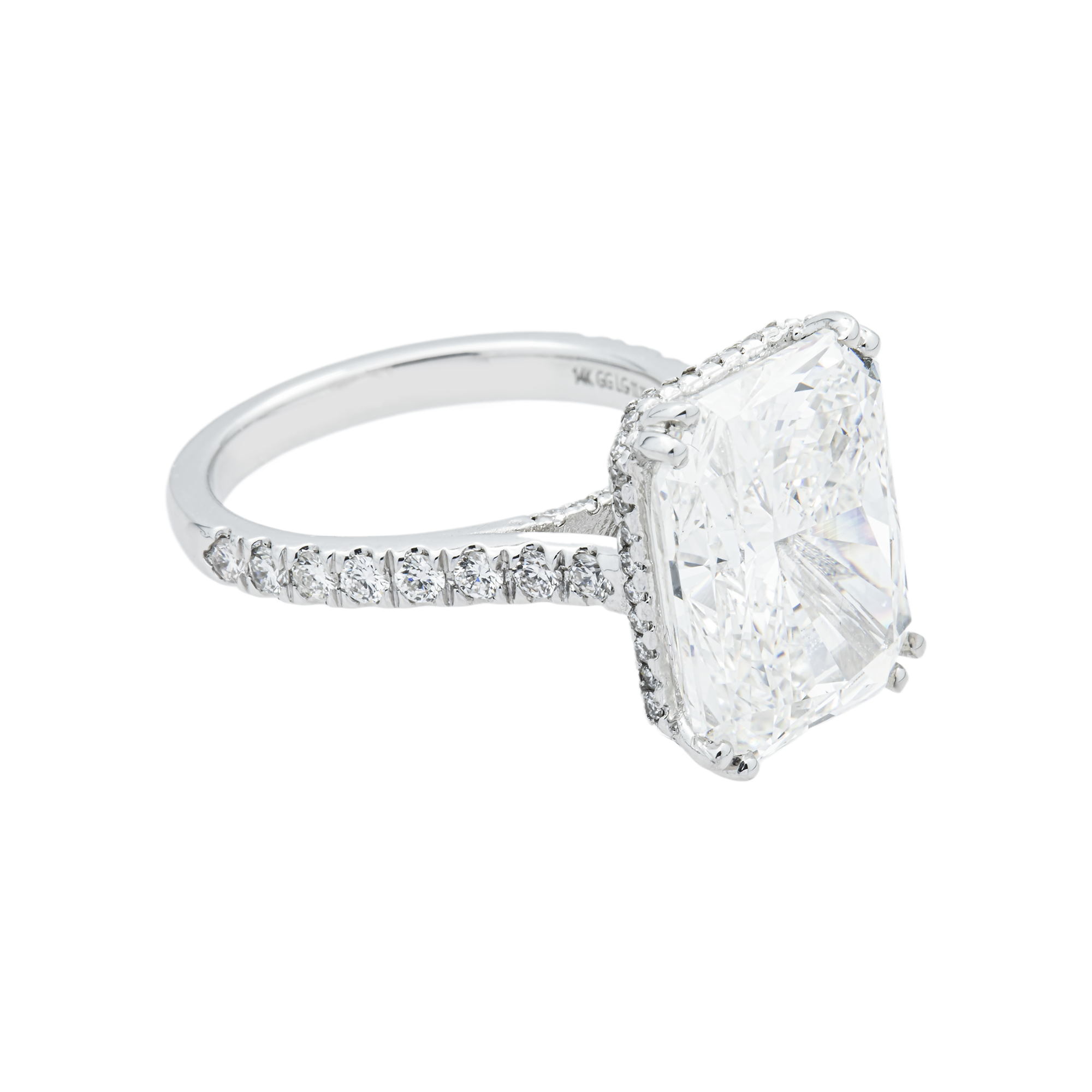 14K White Gold 11.10ct Radiant Diamond Engagement Ring 12.03ctw