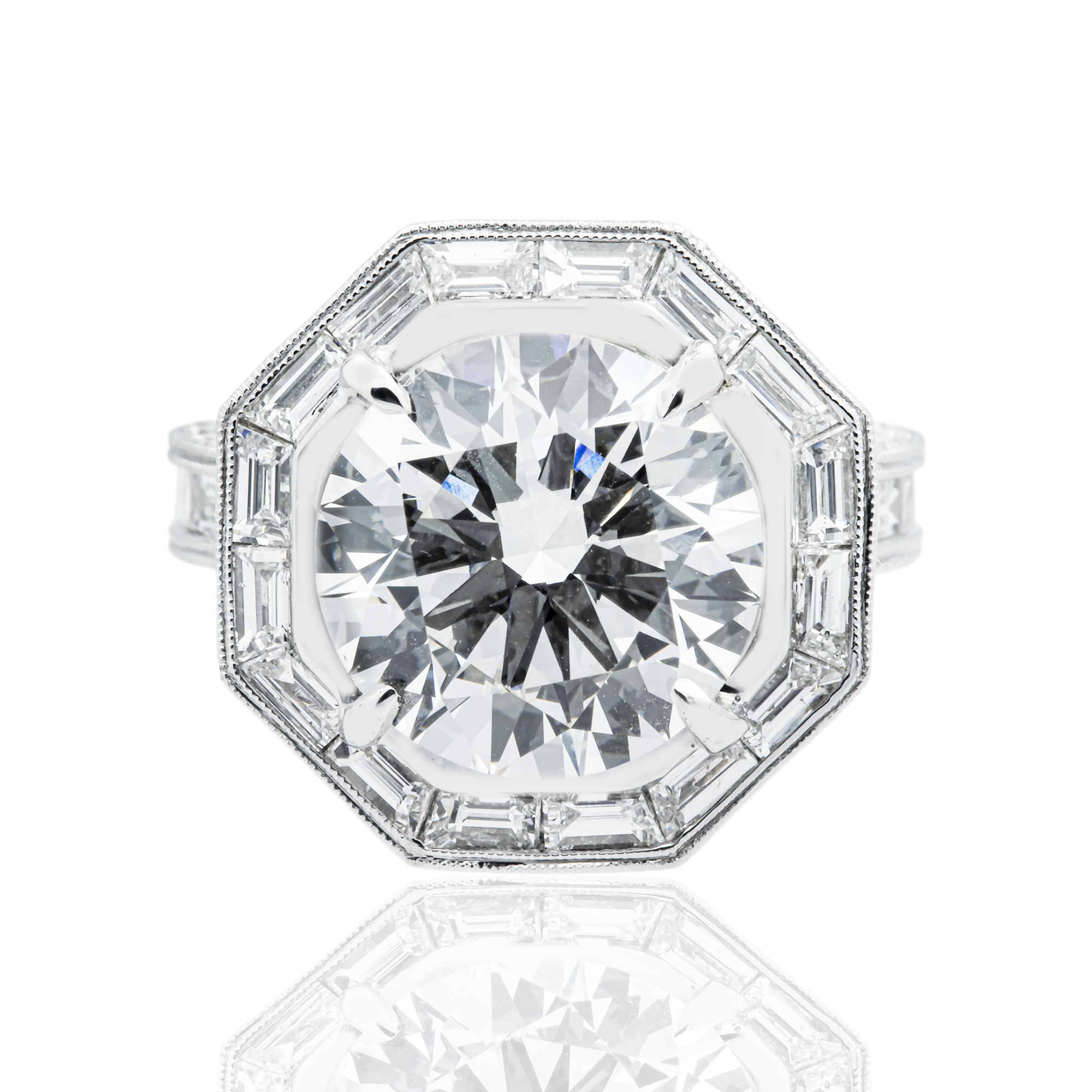 18K White Gold 5.38ct Round Diamond Engagement Ring 8.13ctw