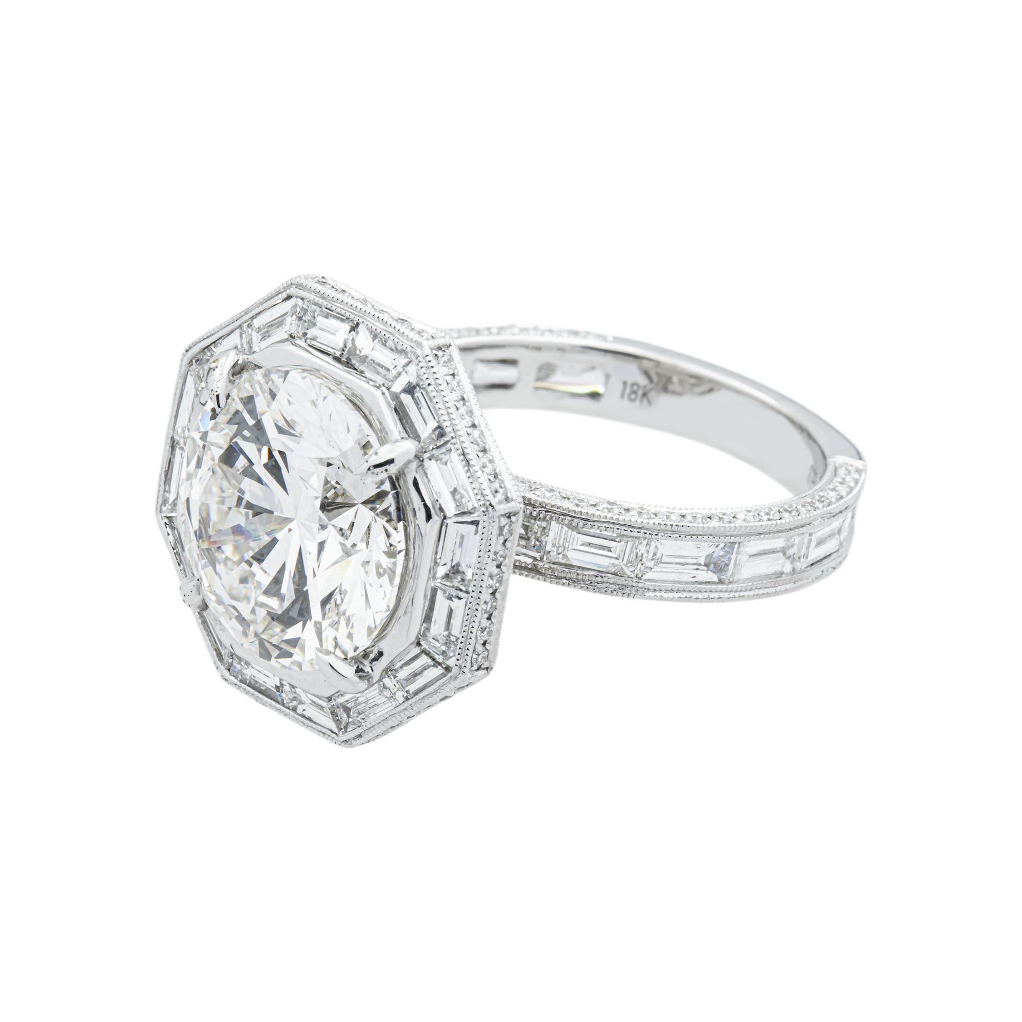 18K White Gold 5.38ct Round Diamond Engagement Ring 8.13ctw