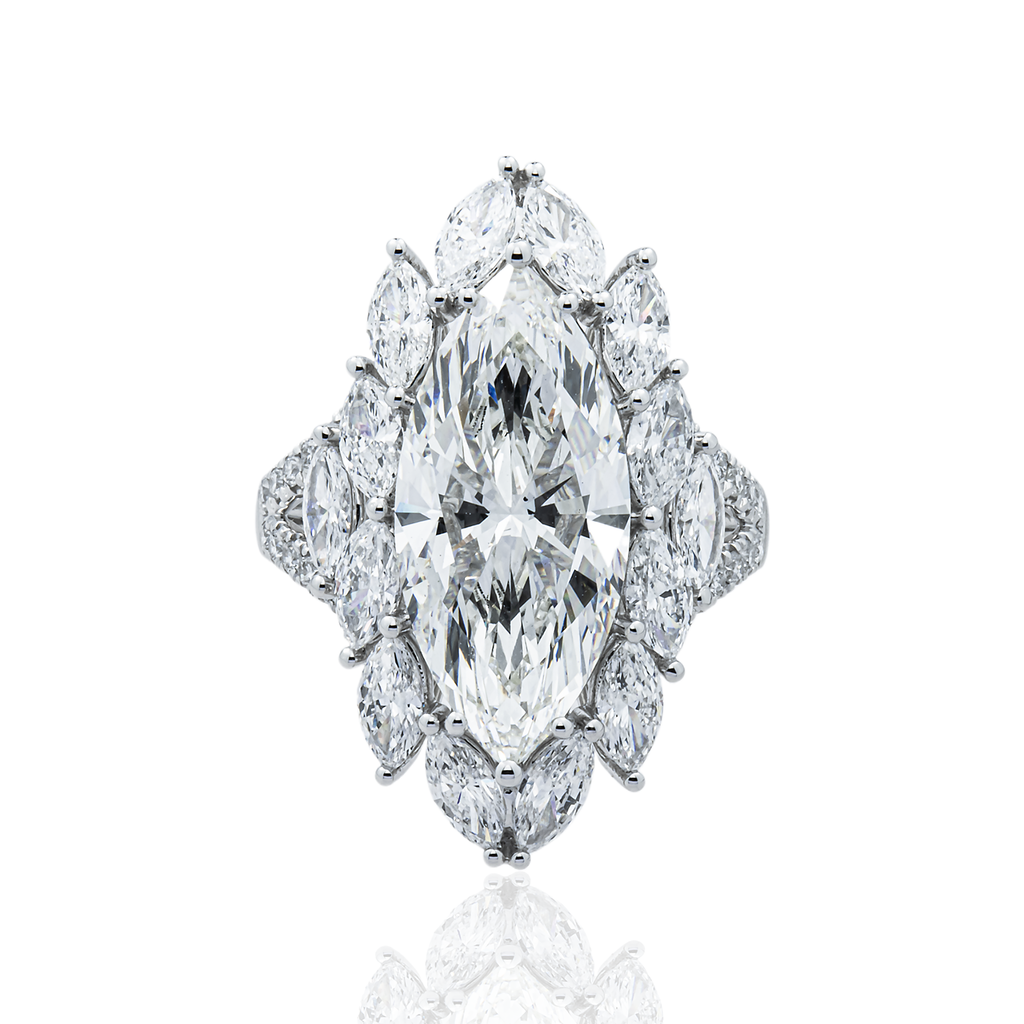 The Empress - 18K White Gold Marquise Cut Diamond Ring 7.84ctw