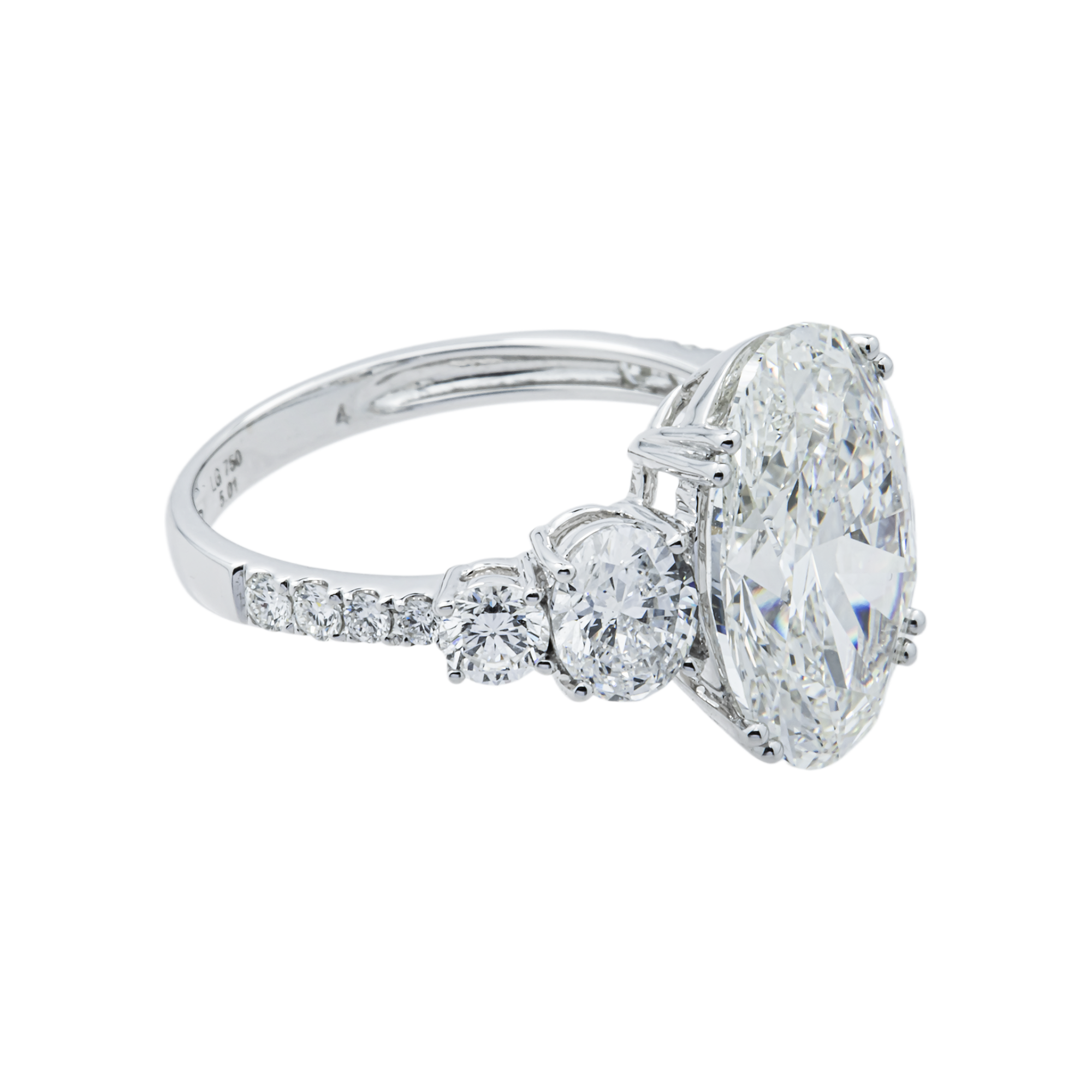 18K White Gold 5.01ct Oval Diamond Engagement Ring 6.52ctw