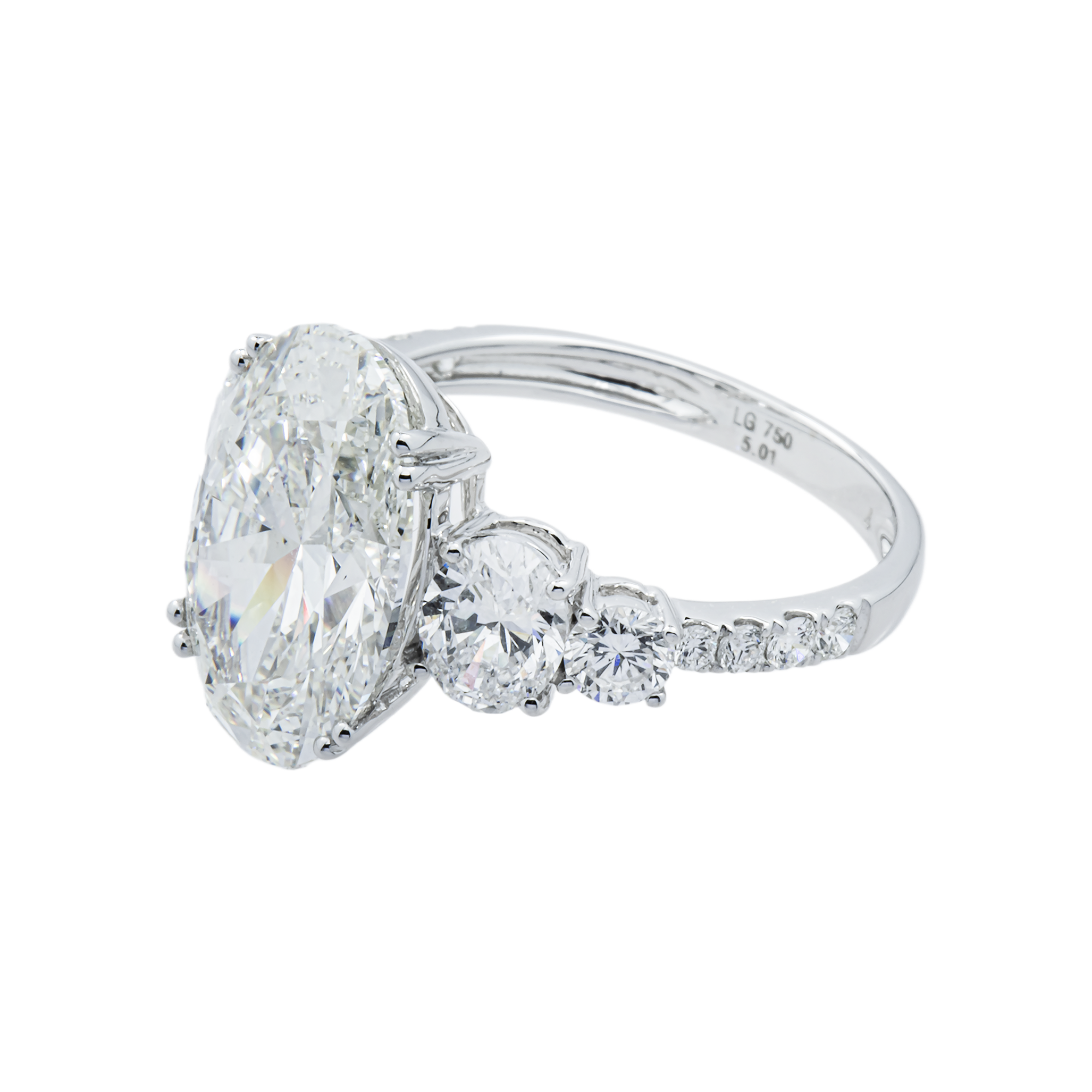 18K White Gold 5.01ct Oval Diamond Engagement Ring 6.52ctw