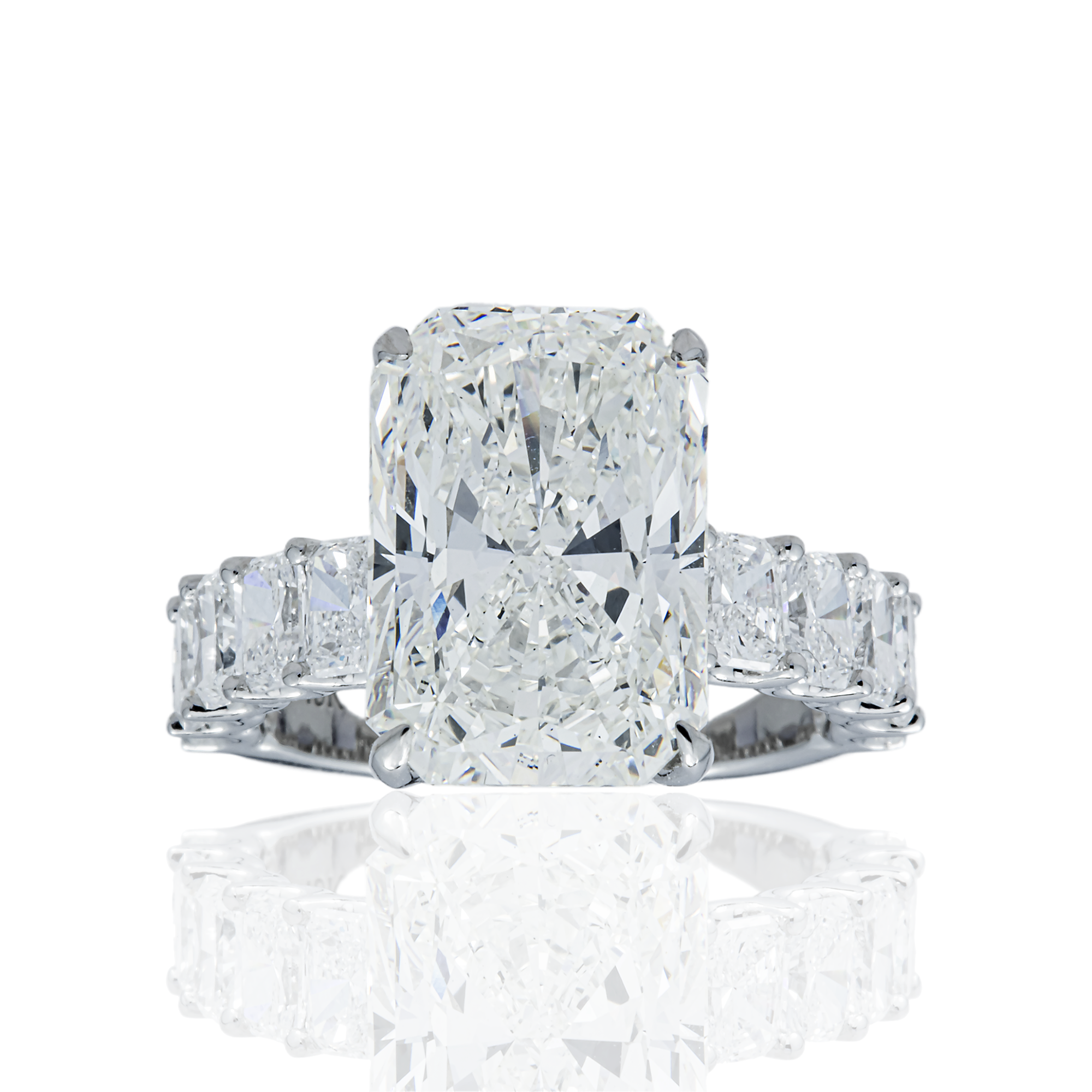 18K White Gold 7.65ct Radiant Diamond Engagement Ring 10.4ctw