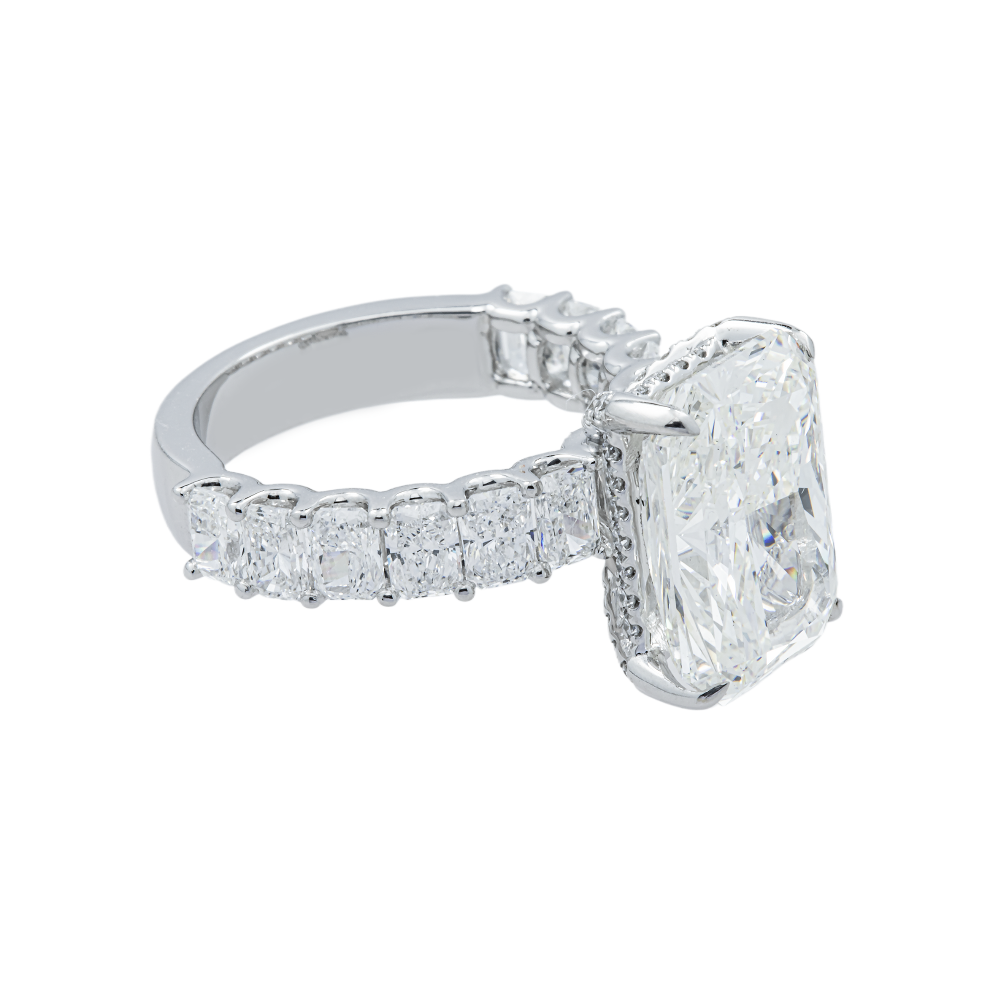 18K White Gold 7.65ct Radiant Diamond Engagement Ring 10.4ctw