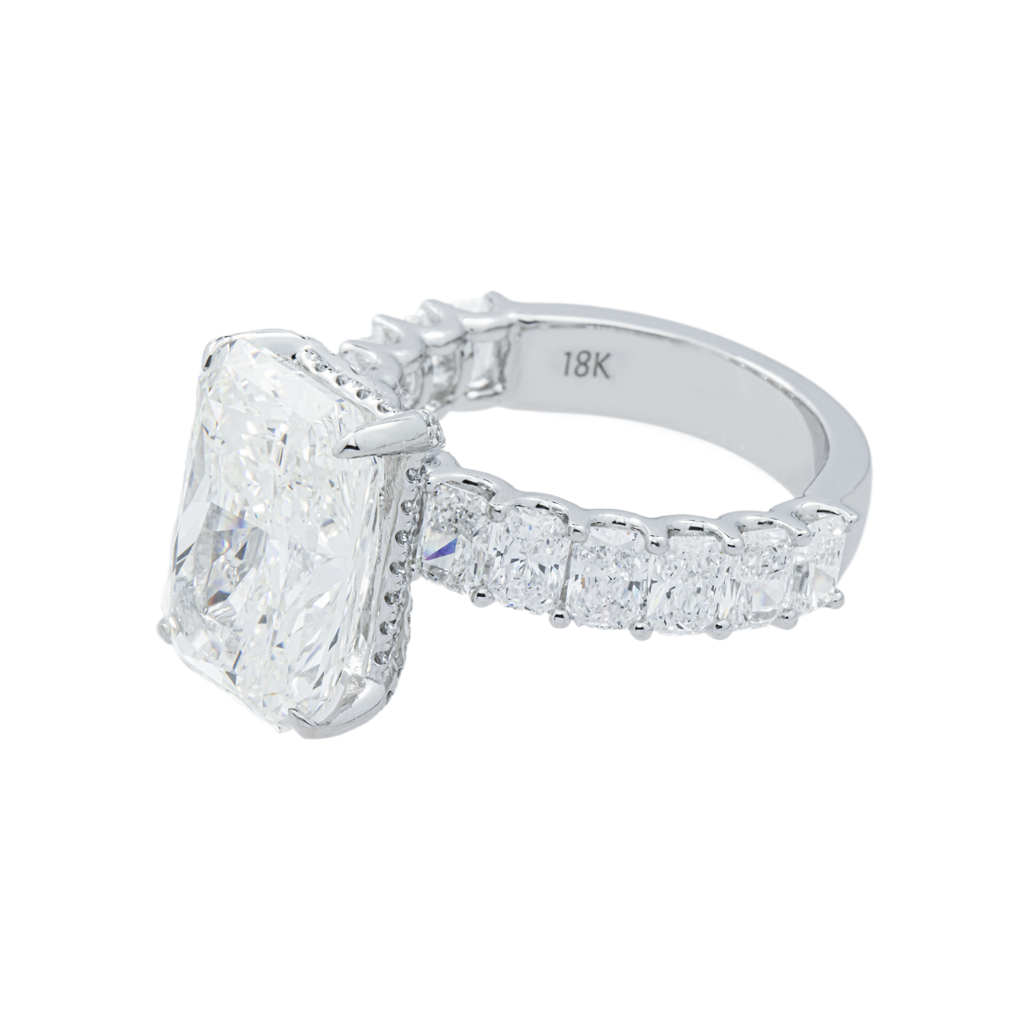 18K White Gold 7.65ct Radiant Diamond Engagement Ring 10.4ctw