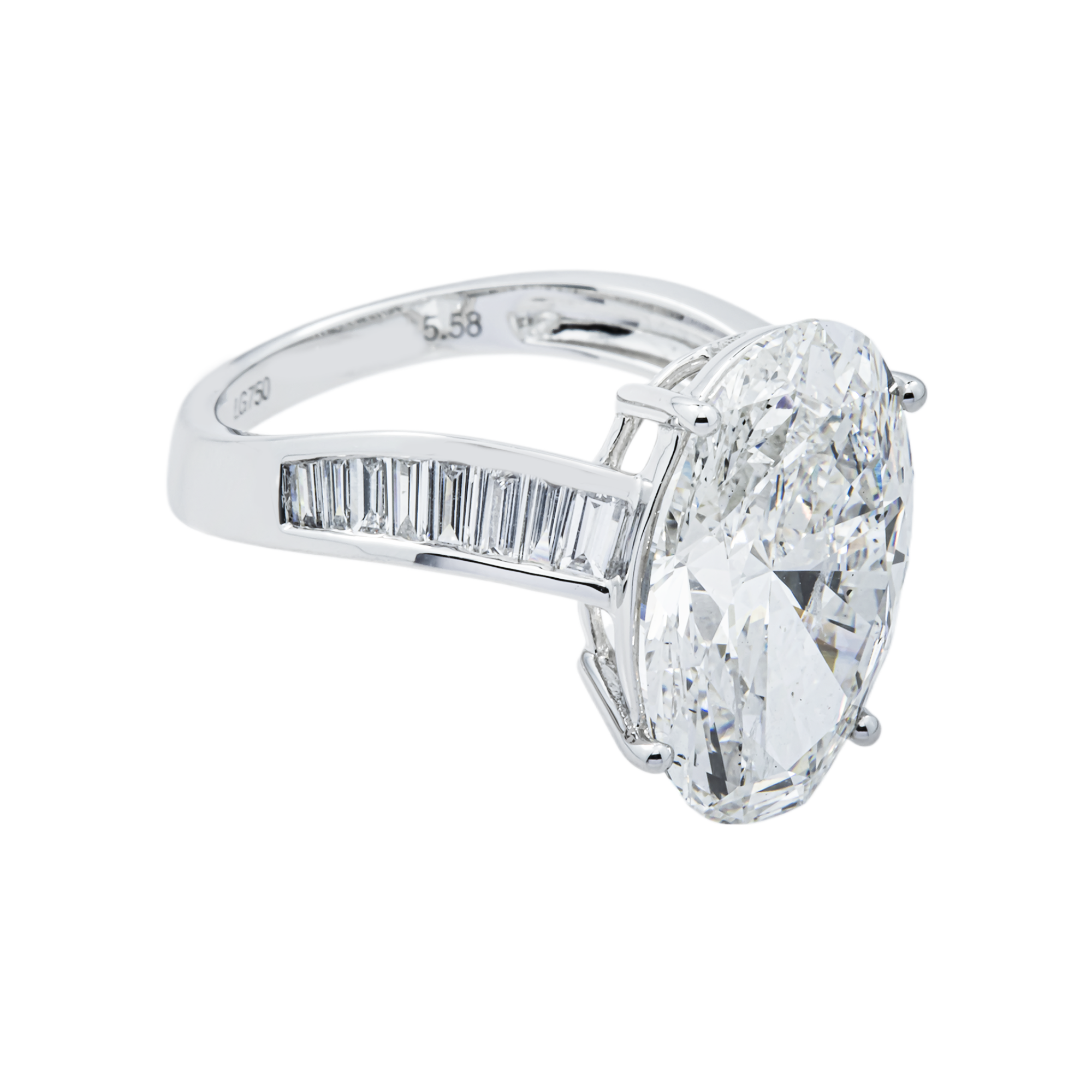 18K White Gold 5.58ct Oval Diamond Engagement Ring 6.05ctw