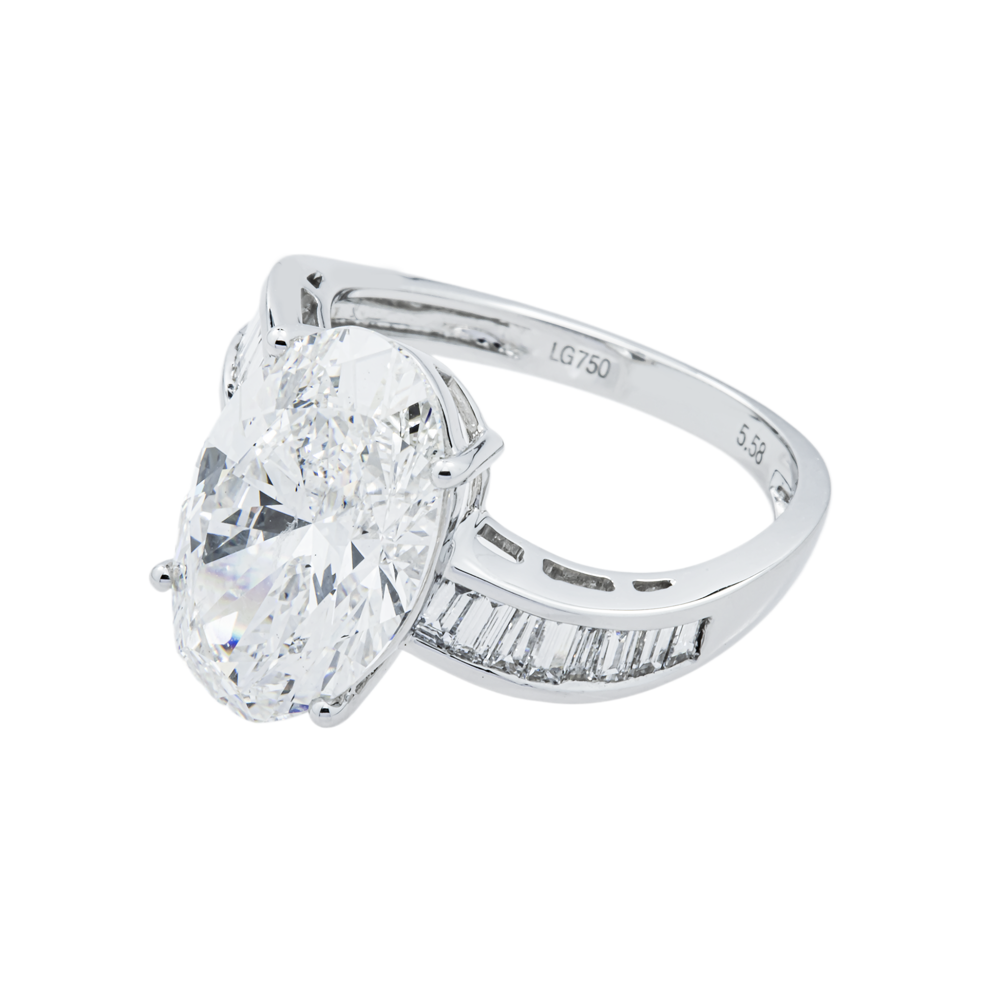 18K White Gold 5.58ct Oval Diamond Engagement Ring 6.05ctw