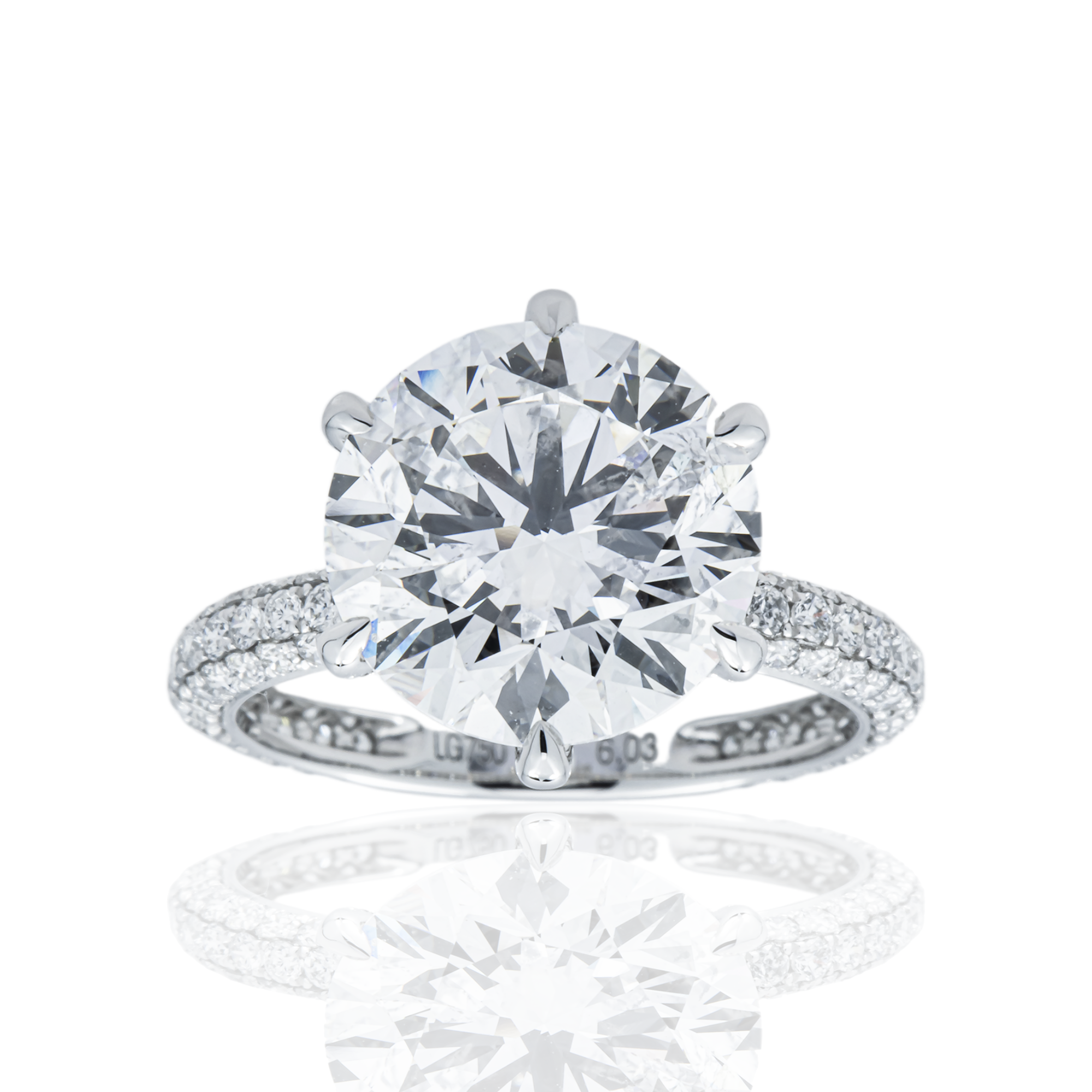 18K White Gold 6.03ct Round Diamond Engagement Ring 7.39ctw