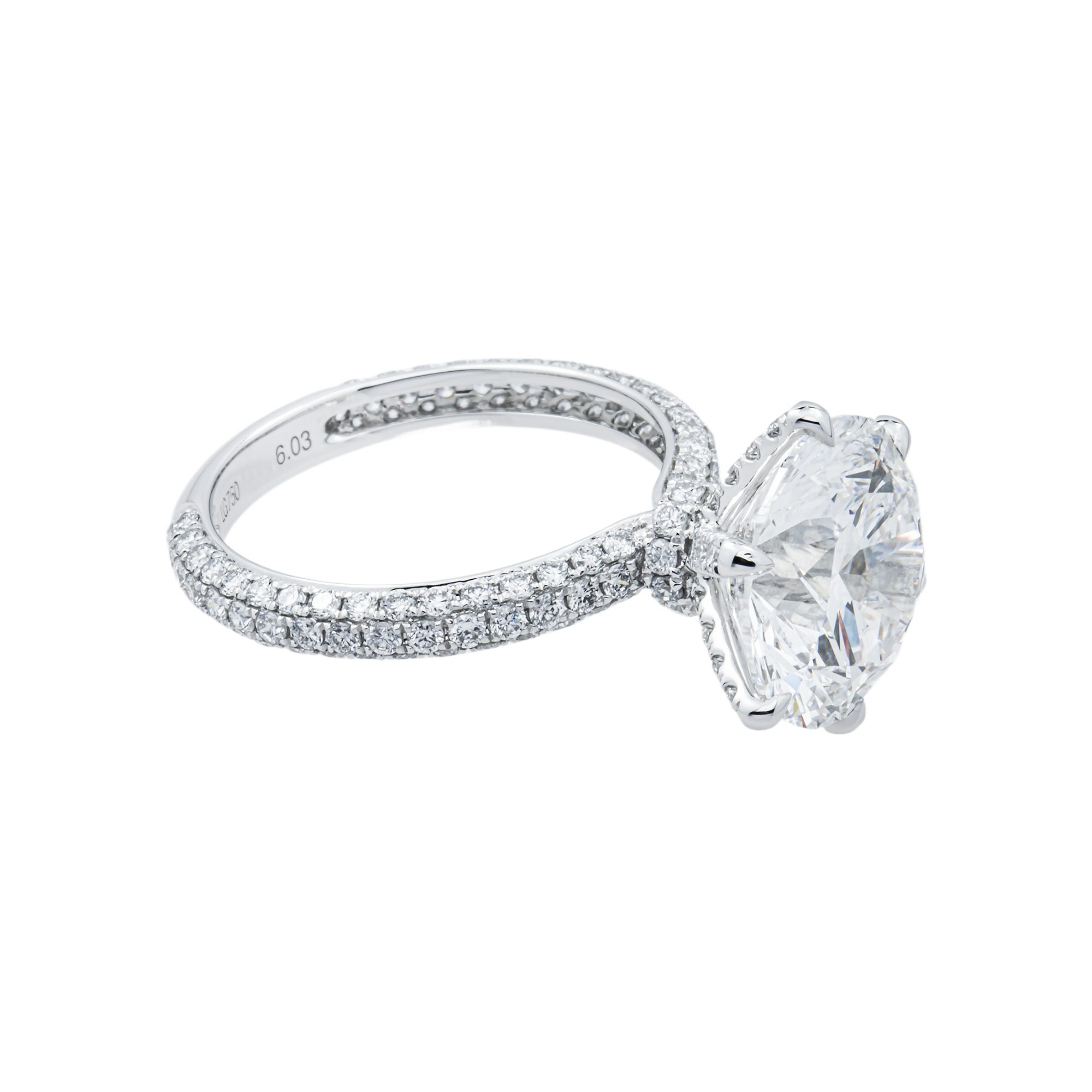 18K White Gold 6.03ct Round Diamond Engagement Ring 7.39ctw