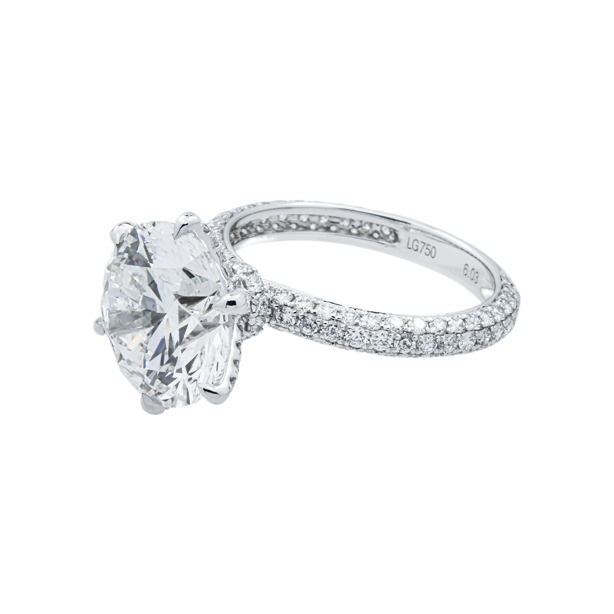 18K White Gold 6.03ct Round Diamond Engagement Ring 7.39ctw