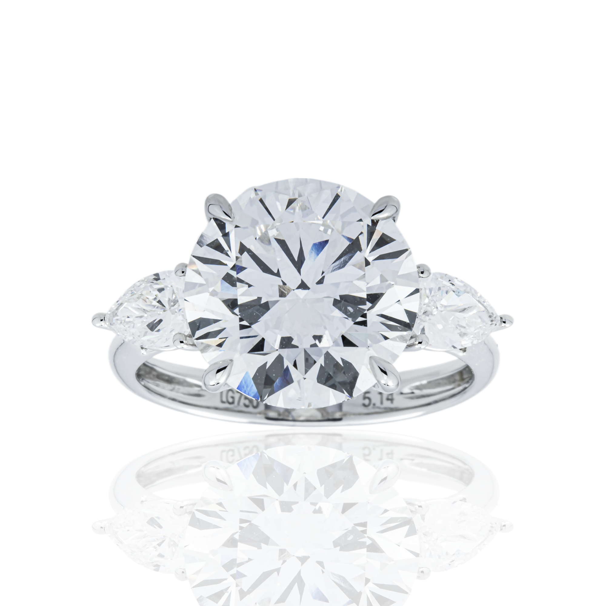 18K White Gold 5.14ct Round Diamond Engagement Ring 5.72ctw