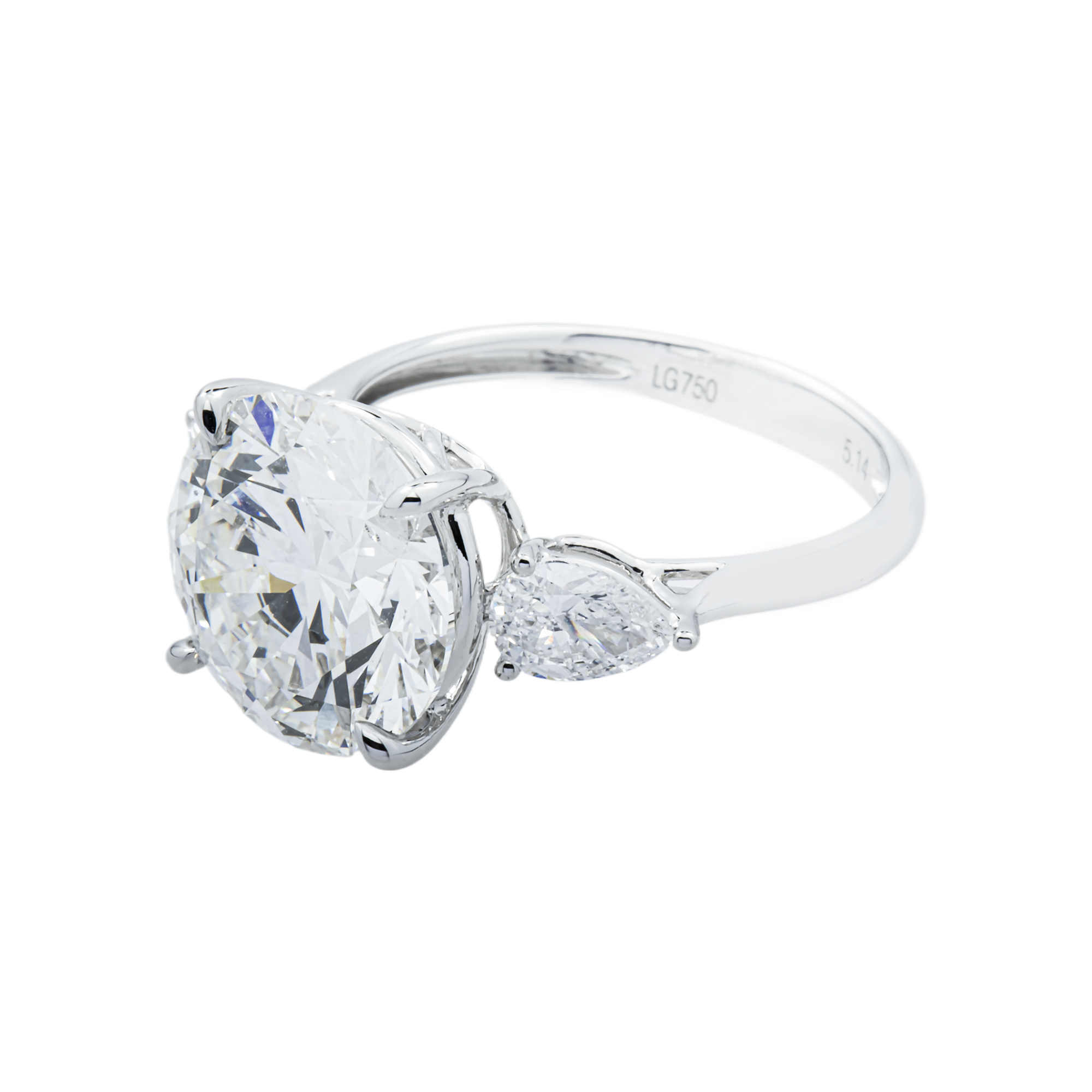 18K White Gold 5.14ct Round Diamond Engagement Ring 5.72ctw