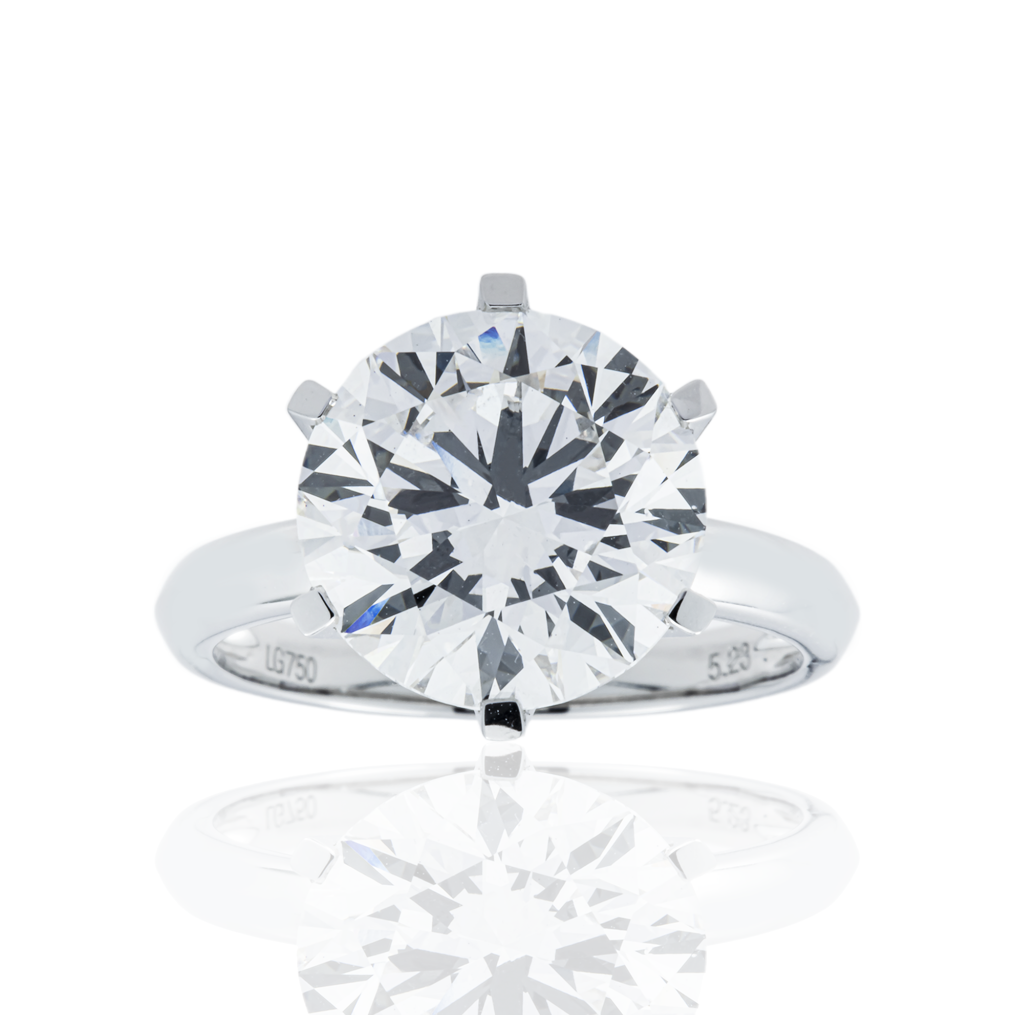 18K White Gold Round Solitaire Diamond Engagement Ring 5.23ctw