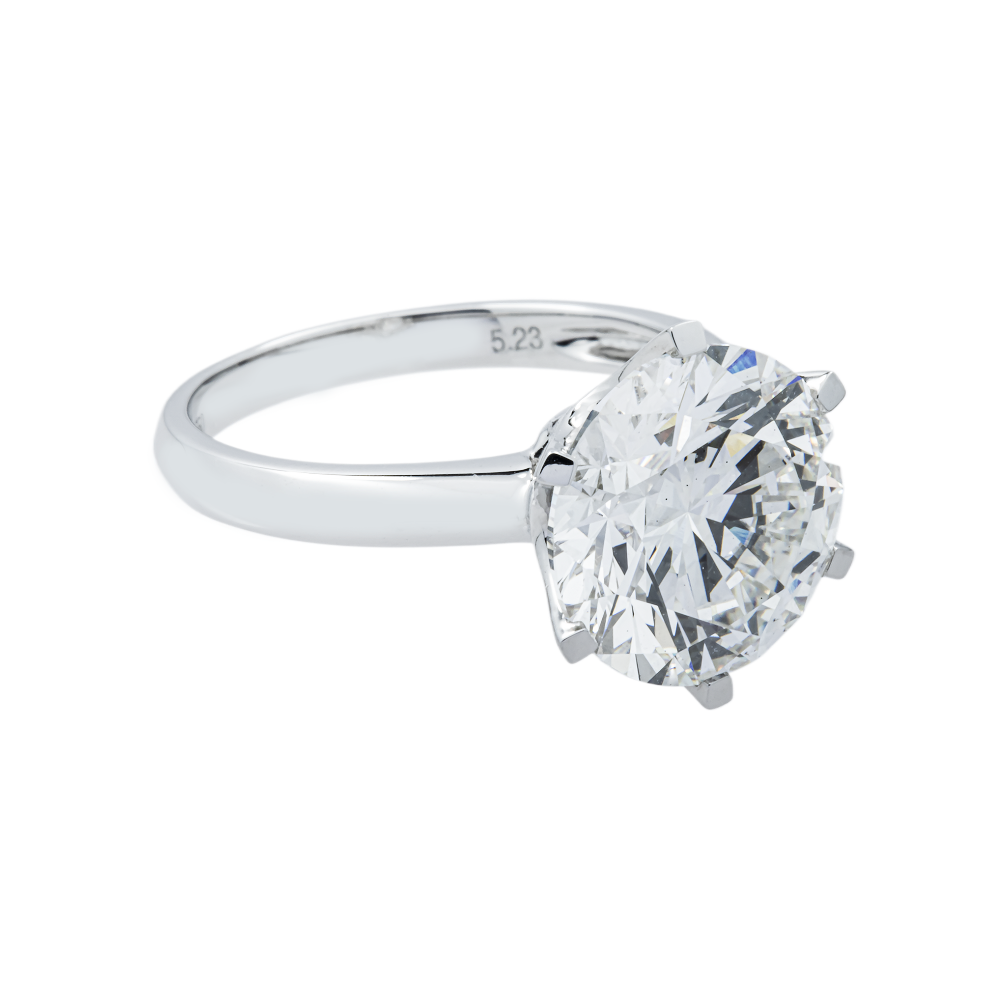 18K White Gold Round Solitaire Diamond Engagement Ring 5.23ctw