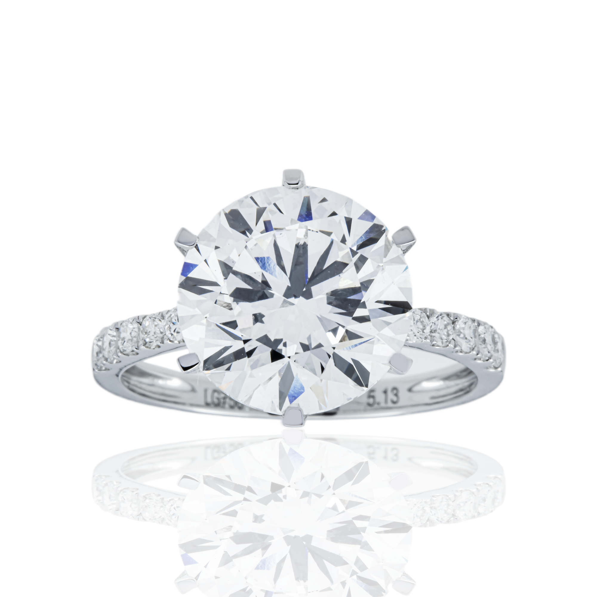 18K White Gold 5.13ct Round Diamond Engagement Ring 5.39ctw