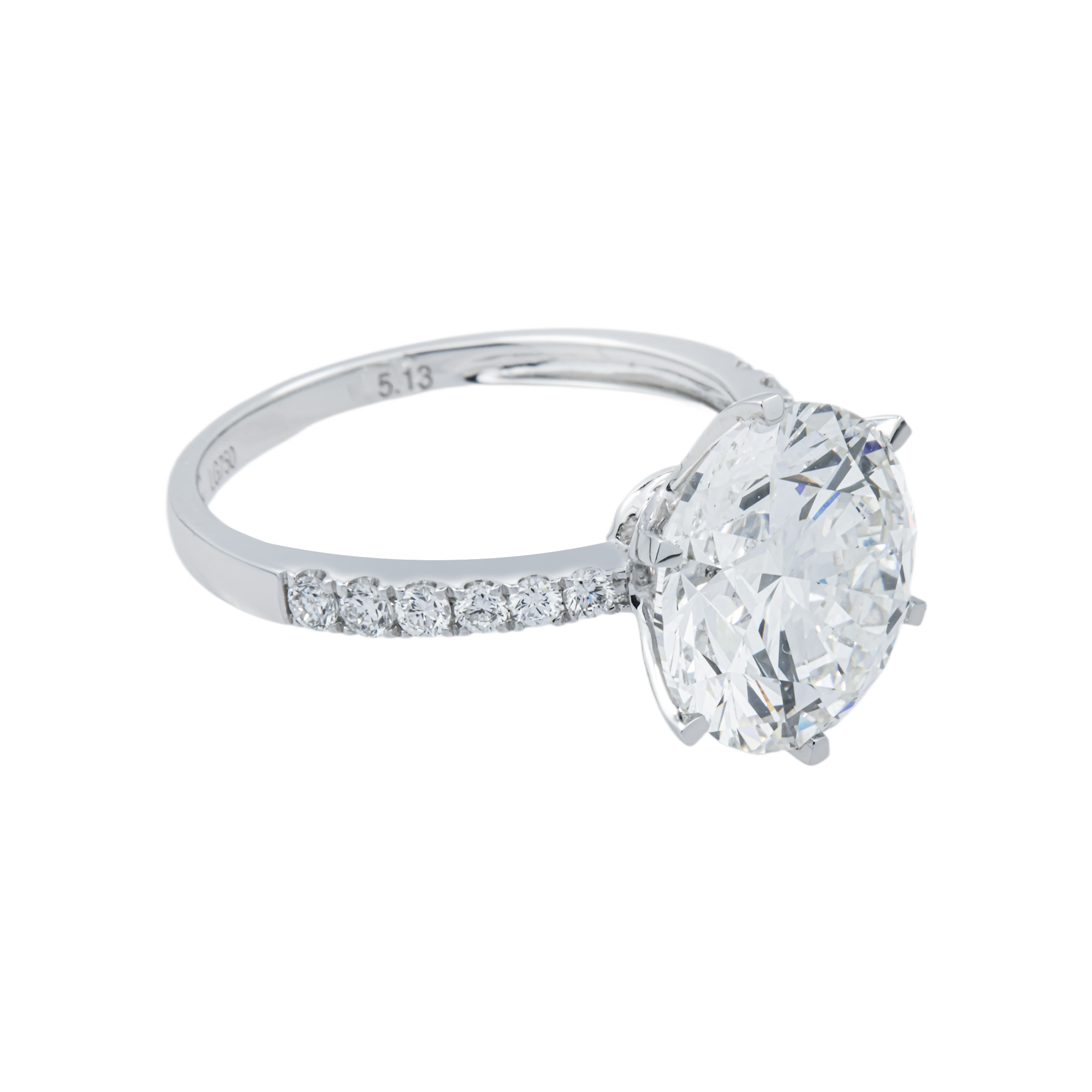 18K White Gold 5.13ct Round Diamond Engagement Ring 5.39ctw