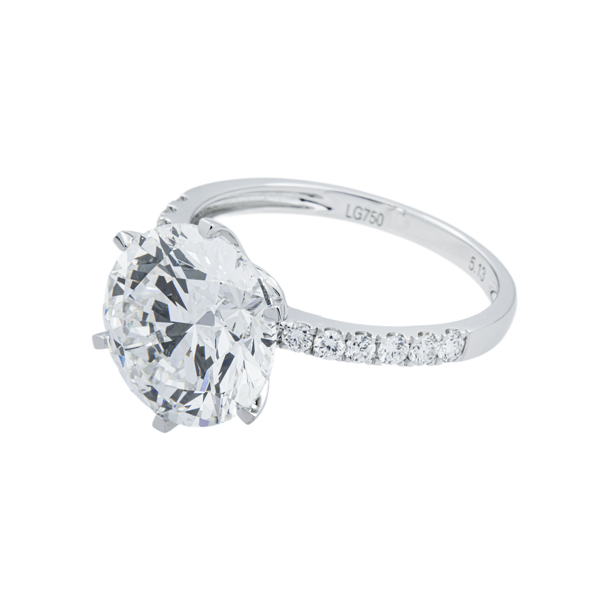 18K White Gold 5.13ct Round Diamond Engagement Ring 5.39ctw