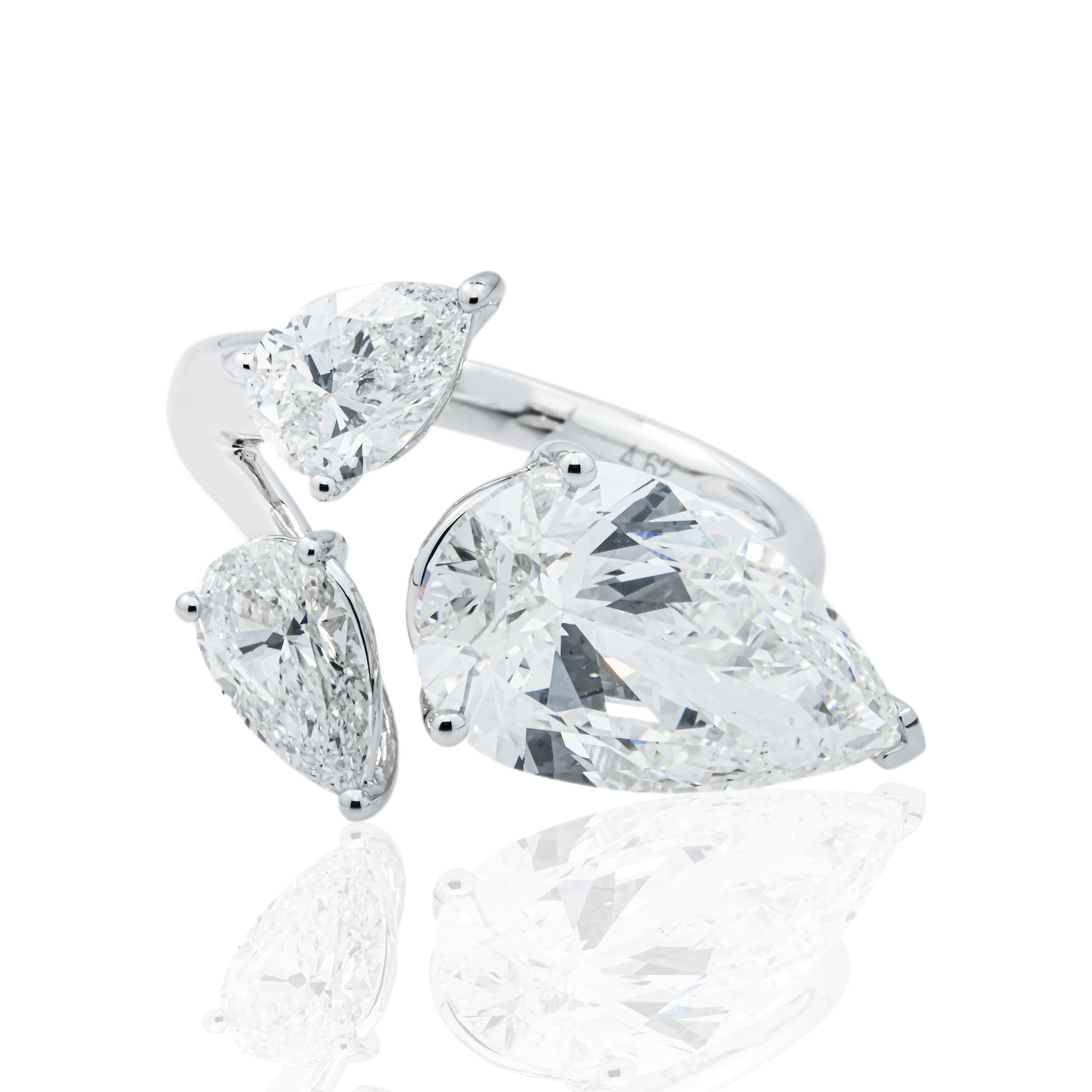 18K White Gold Triple Pear Diamond Ring 5.87ctw