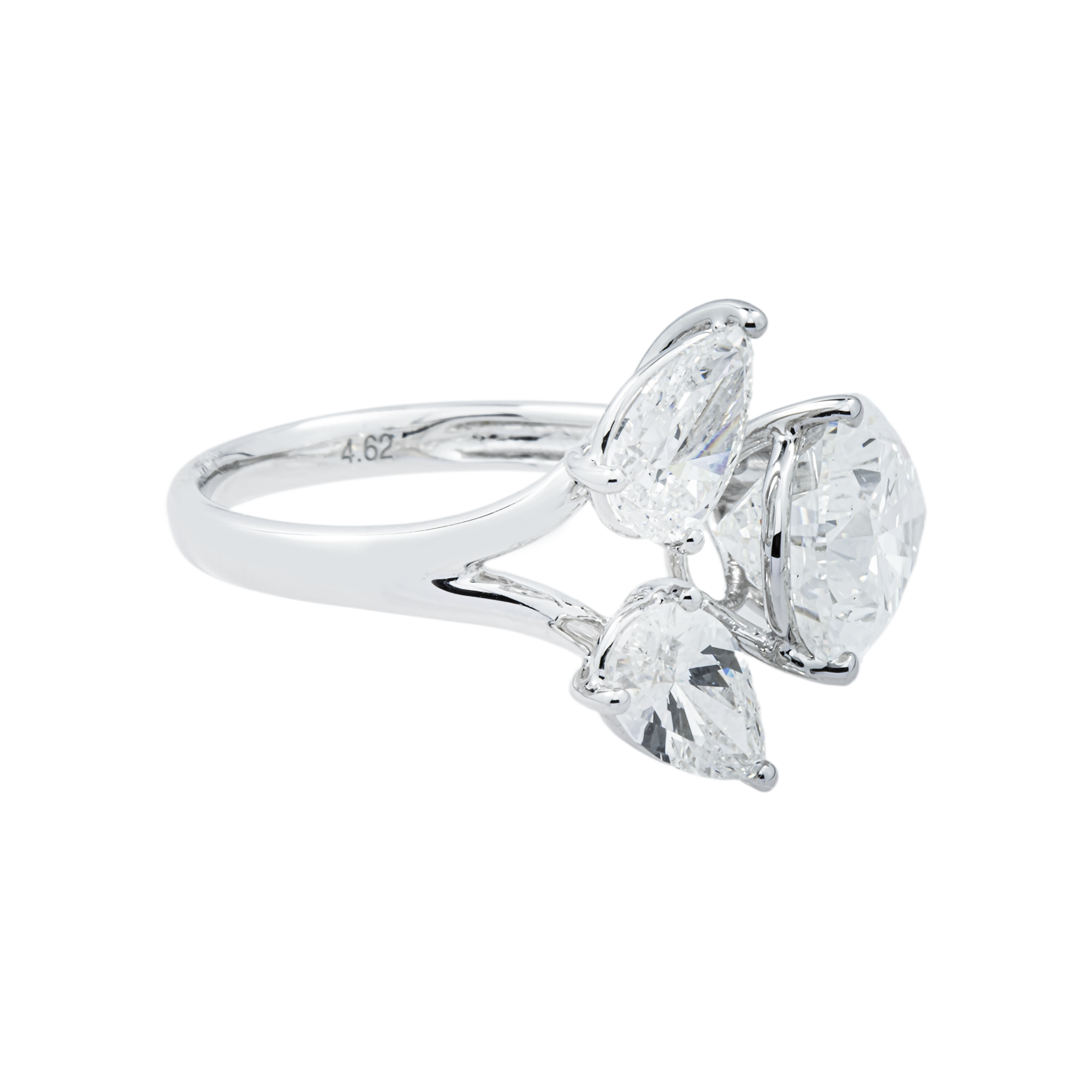 18K White Gold Triple Pear Diamond Ring 5.87ctw
