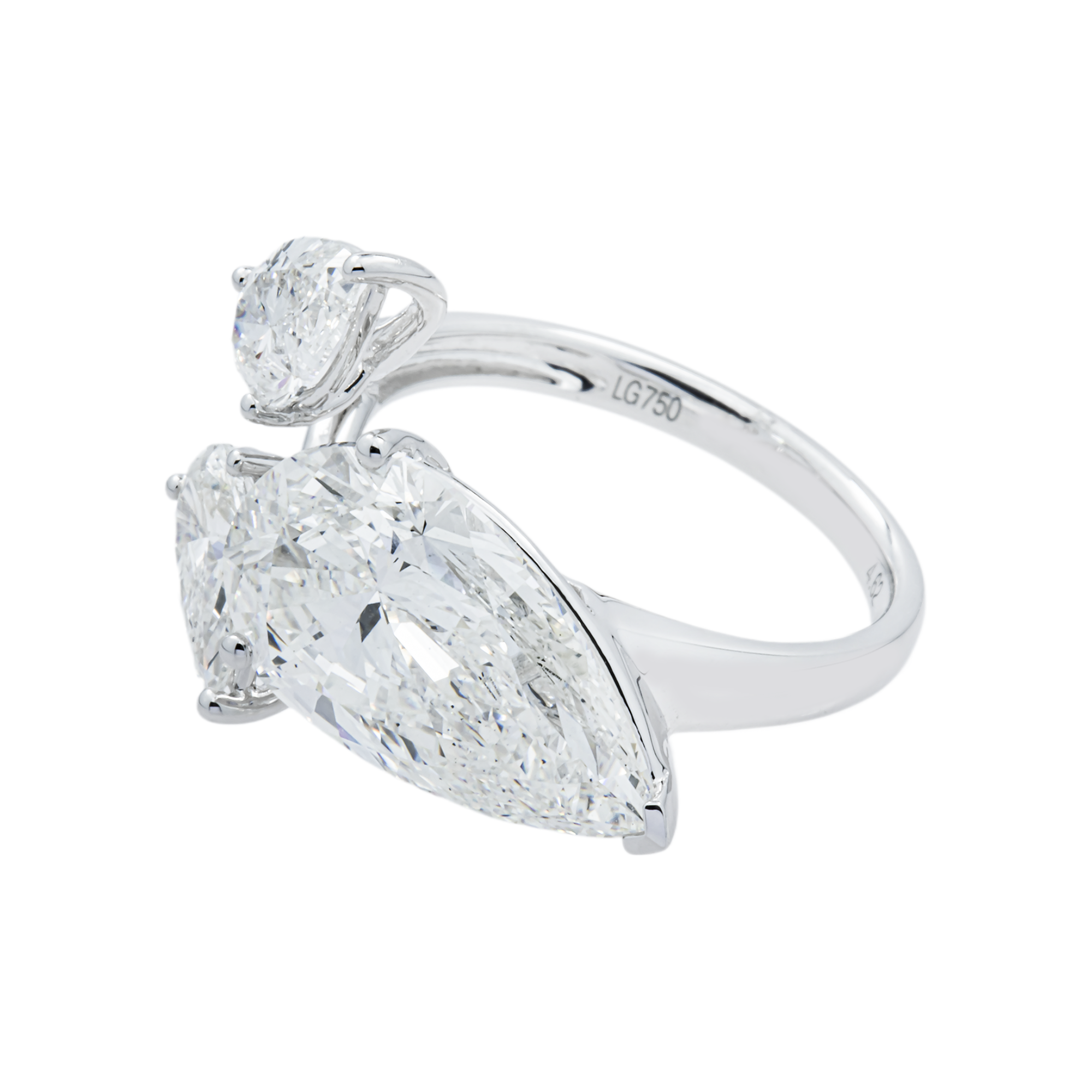 18K White Gold Triple Pear Diamond Ring 5.87ctw