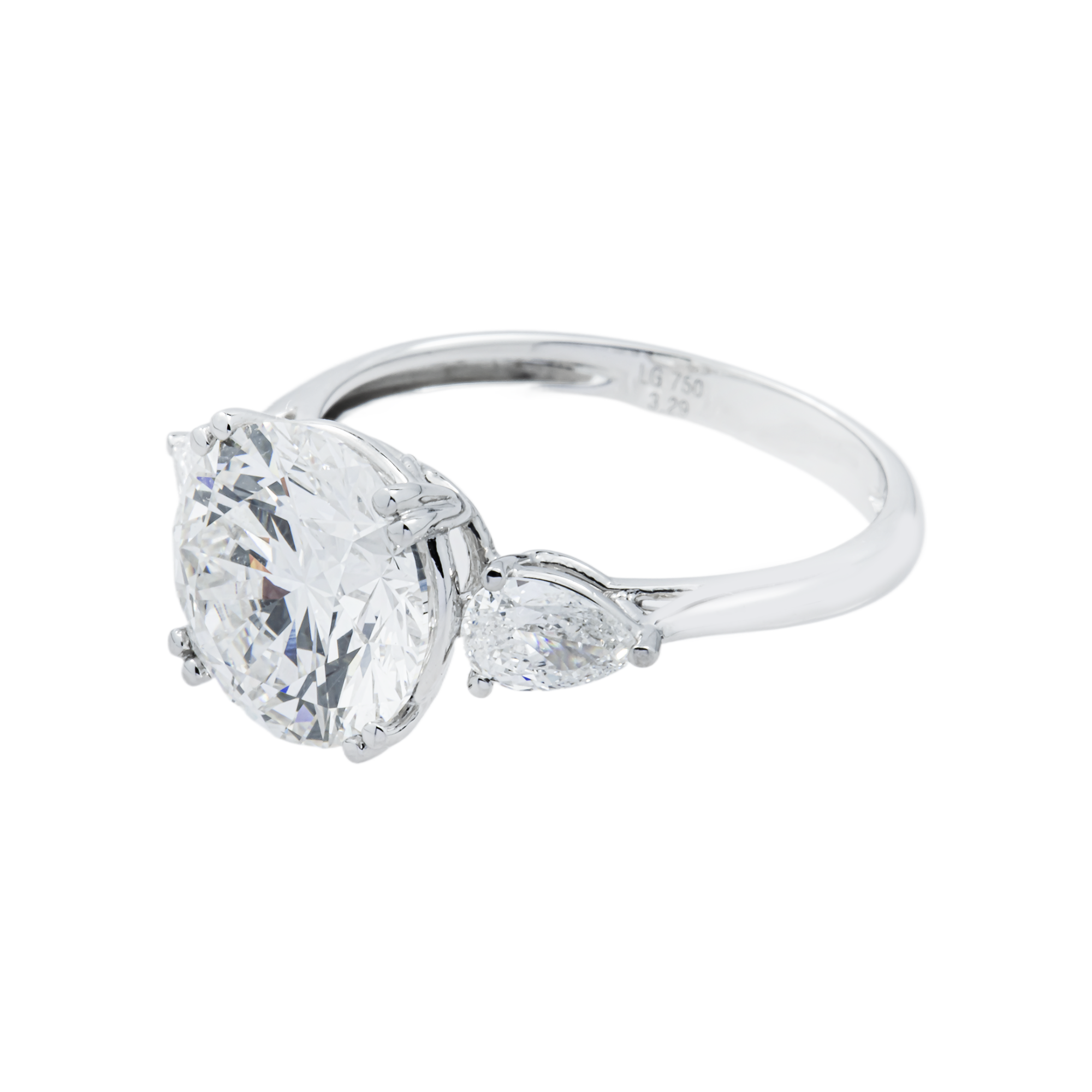 18K White Gold 3.29ct Round Diamond Engagement Ring 3.71ctw