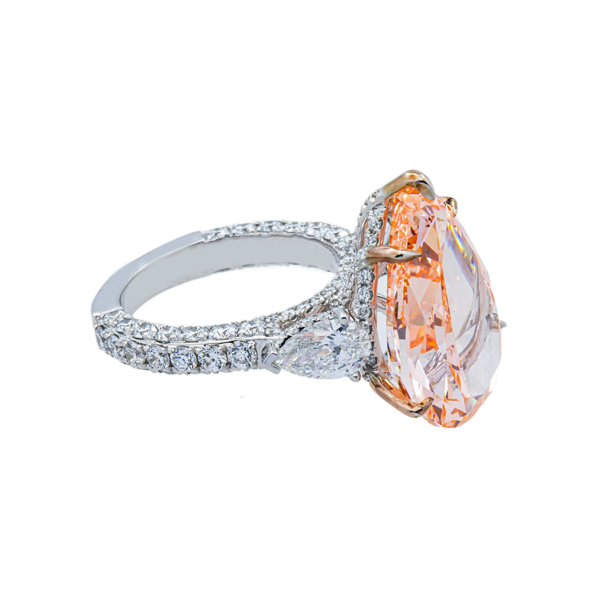 18K White Gold 12.36ct Pear Fancy Vivid Pink Diamond Ring 15.71ctw