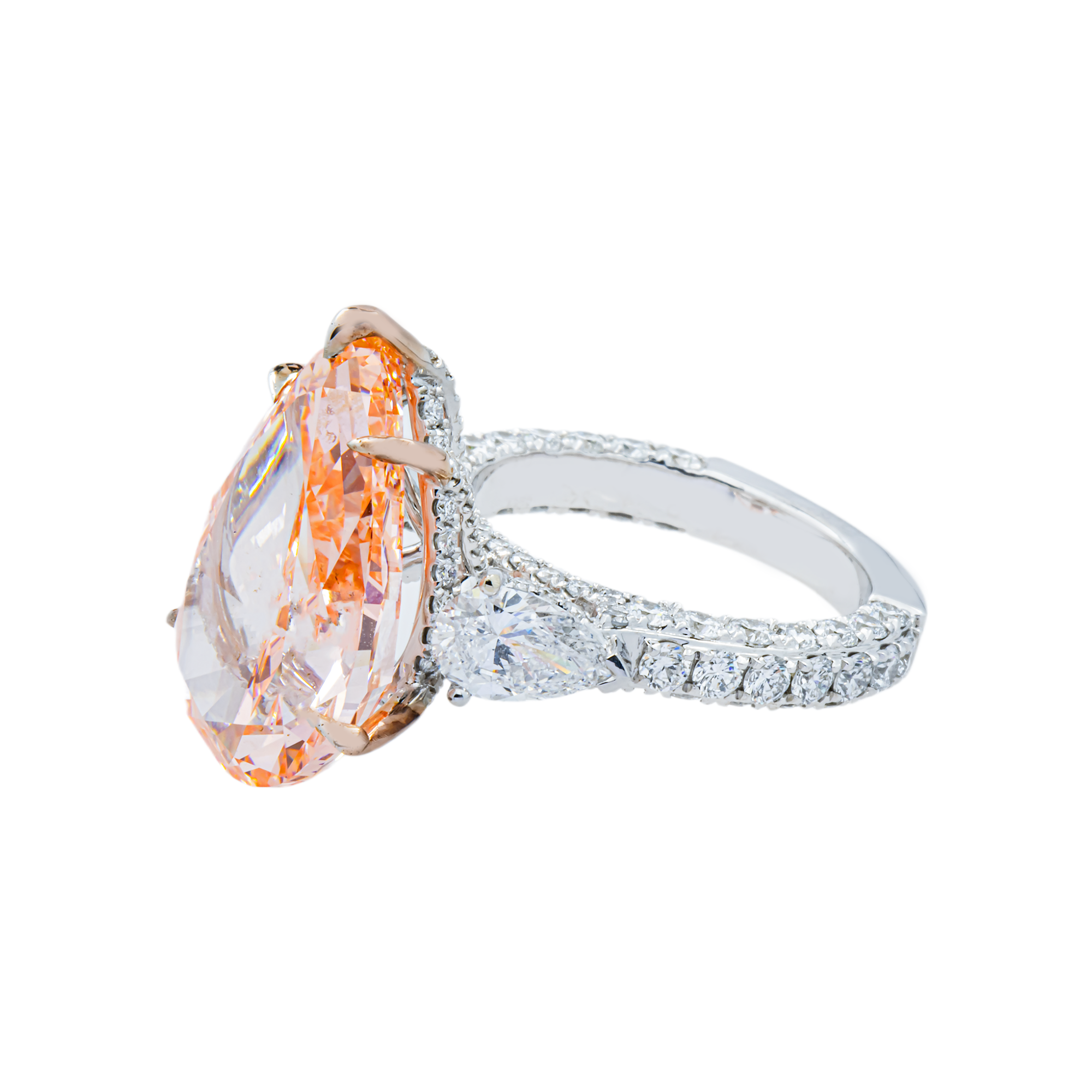 18K White Gold 12.36ct Pear Fancy Vivid Pink Diamond Ring 15.71ctw