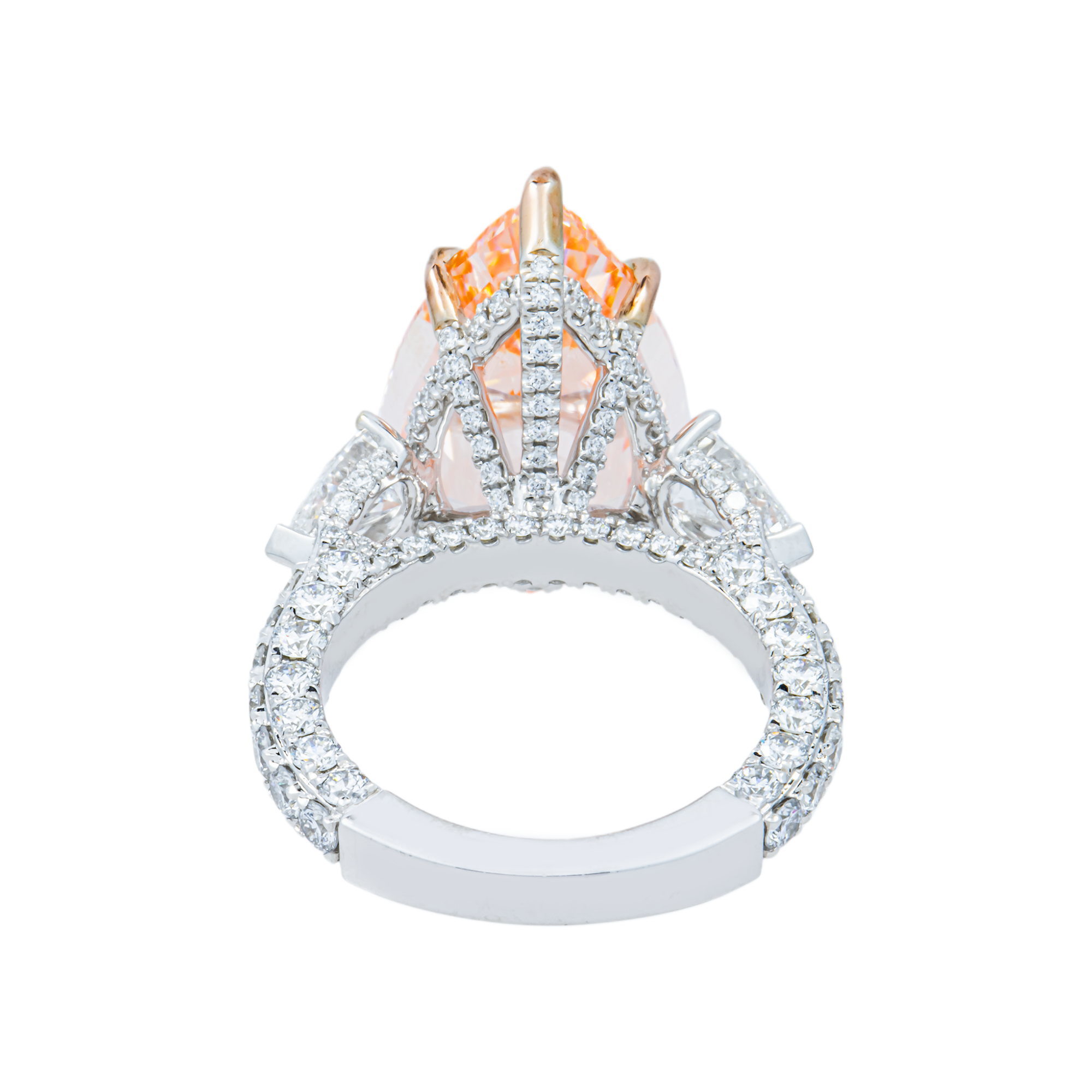 18K White Gold 12.36ct Pear Fancy Vivid Pink Diamond Ring 15.71ctw