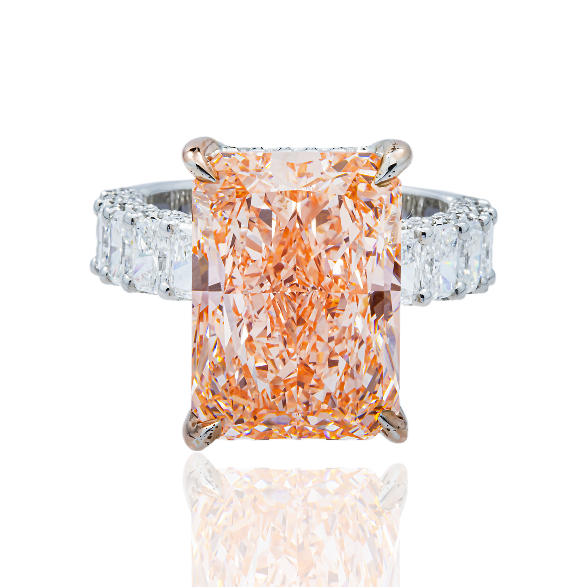 18K White Gold 11.18ct Radiant Fancy Vivid Pink Diamond Ring 14.18ctw